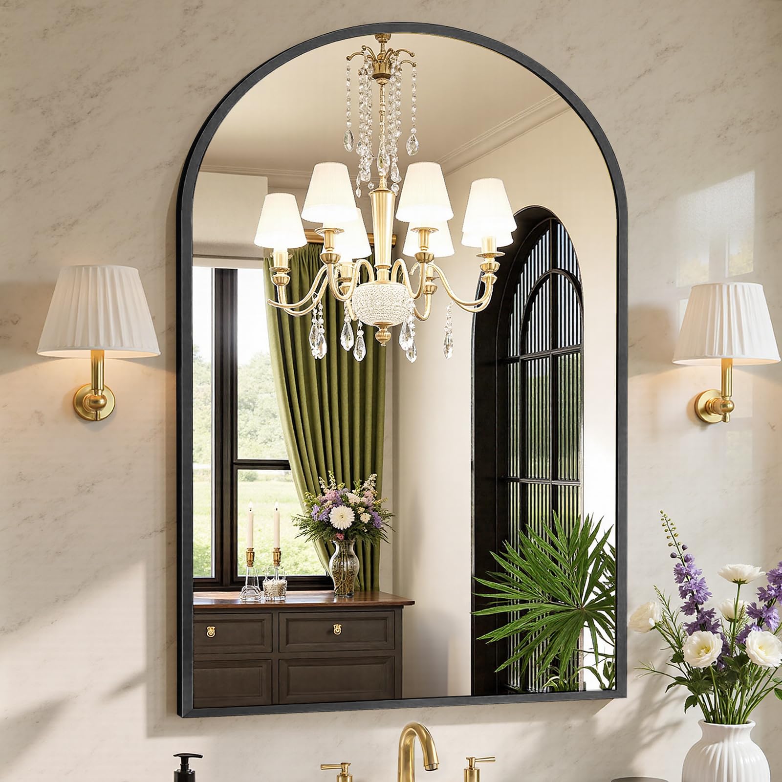 Sweetcrispy 24"x36" Arched Black Bathroom Mirrors for Wall, Bathroom Mirrors for Over Sink, Metal Framed with HD Shatter-Proof Glass for Entryway, Living Room, Bedroom, Home Decor