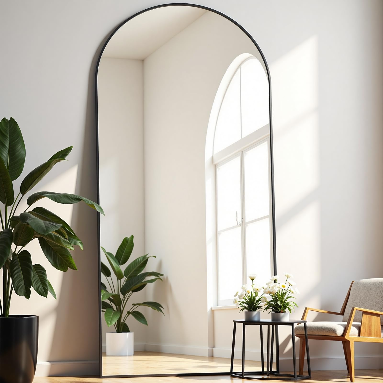 Dewfig Arched Full Length Mirror, 76"x34" Large Floor Mirror, Full Body Mirrors for Leaning or Hanging, Standing Mirrors for Bedroom, Living Room,Dressing Room, Aluminum Alloy Frame, Black