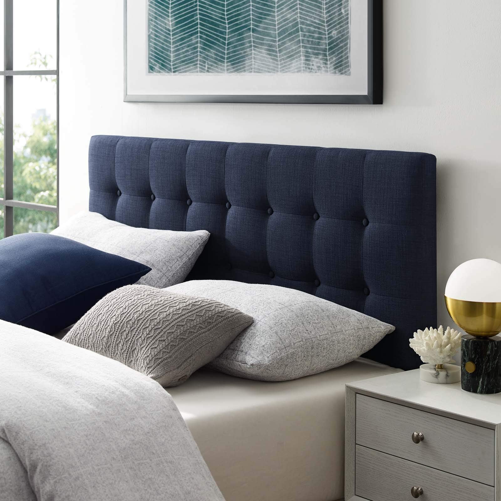 Modway Emily Tufted Button Linen Fabric Upholstered Full Headboard in Ivory