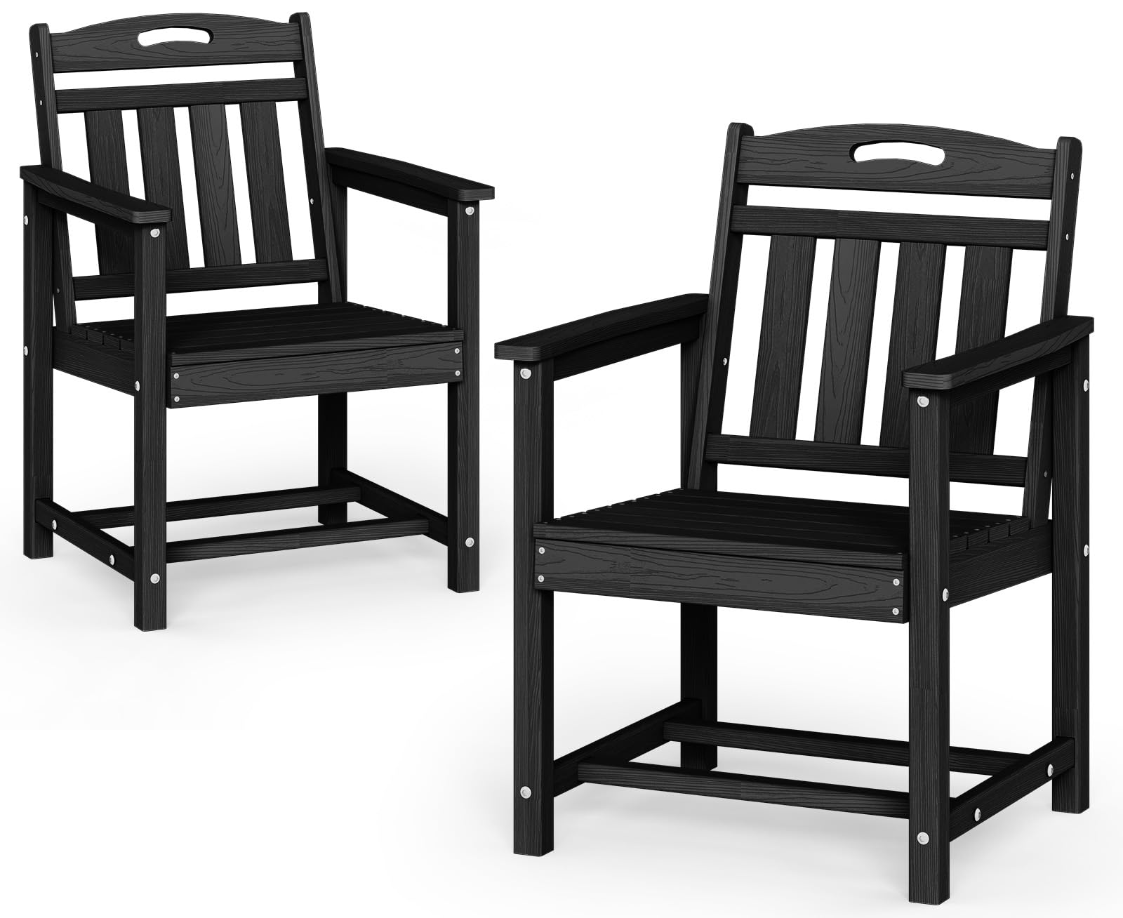 HDPE Outdoor Dining Set, Patio Table and Chairs Set, All-Weather 7-Piece Outside Table and 6 Chairs, 2" Umbrella Hole, Outdoor Furniture for Garden, Poolside, Backyard, Deck | Black
