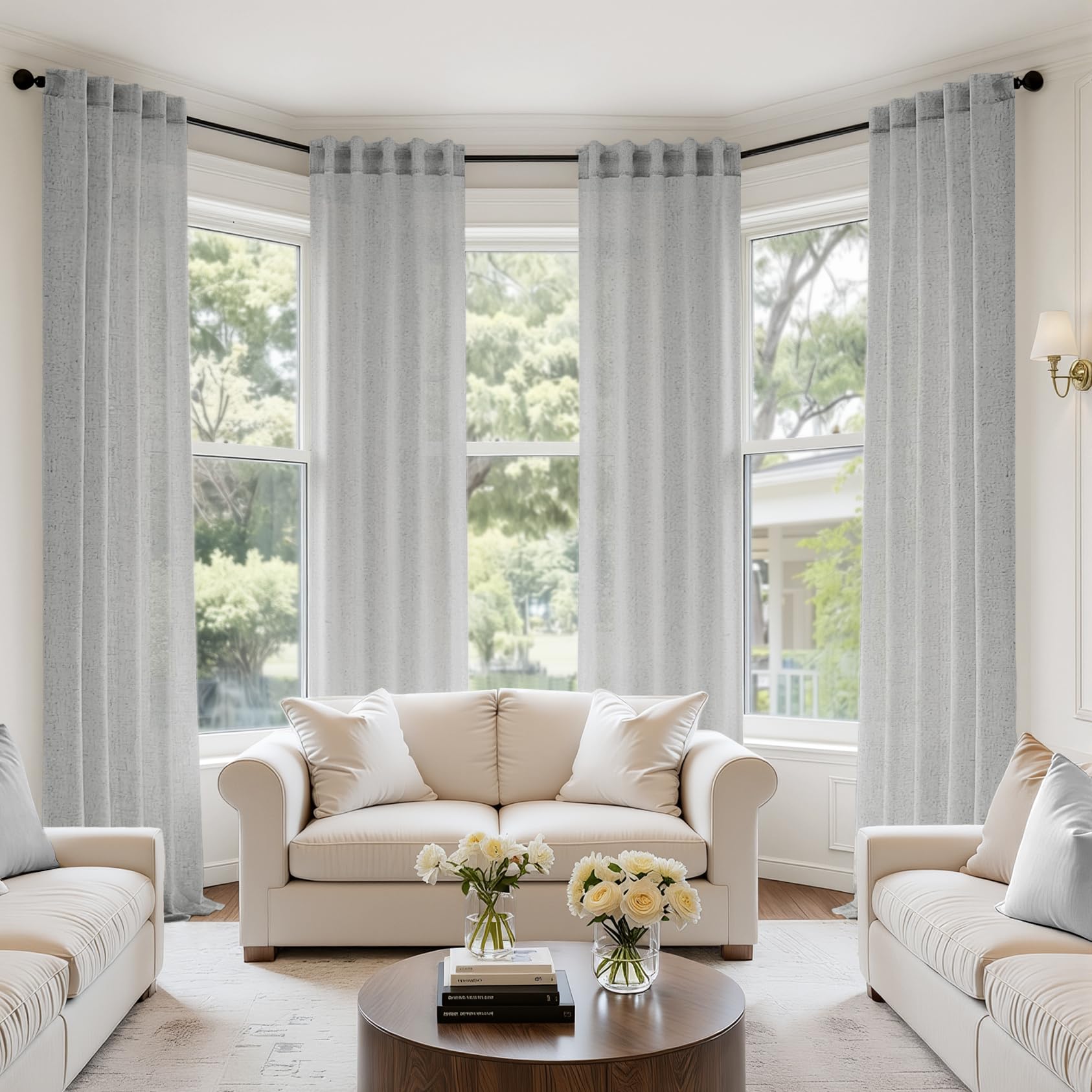 MIULEE Natural Linen Curtains 96 Inch Long 4 Panels Light Filtering Window Drapes with Rod Pocket Back Tab for Living Room Bedroom Farmhouse Decor 42" W x 96" L Inches