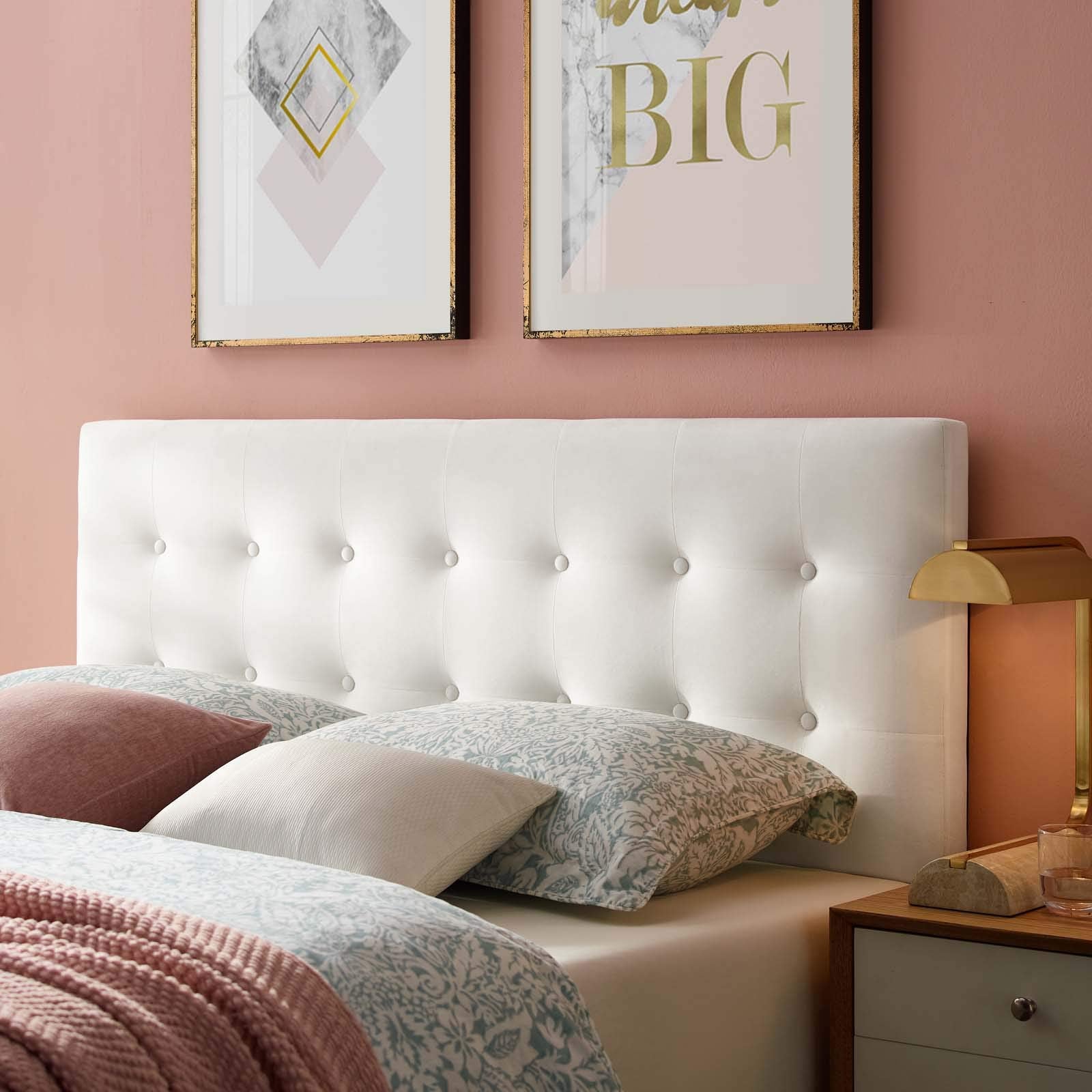 Modway Emily Twin Biscuit Tufted Performance Velvet Headboard, White