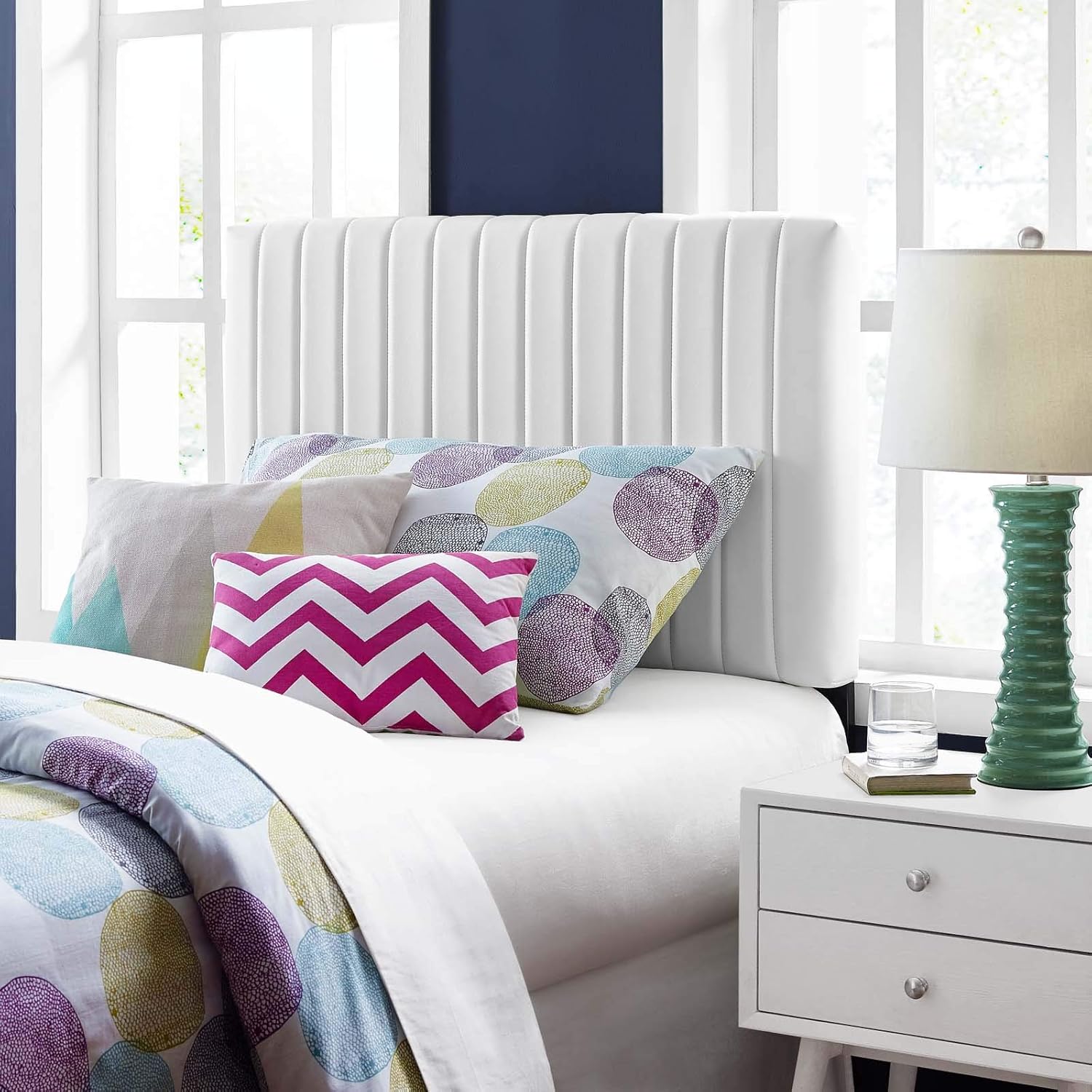 Modway Keira Channel Tufted Faux Leather Upholstered Twin Headboard in White