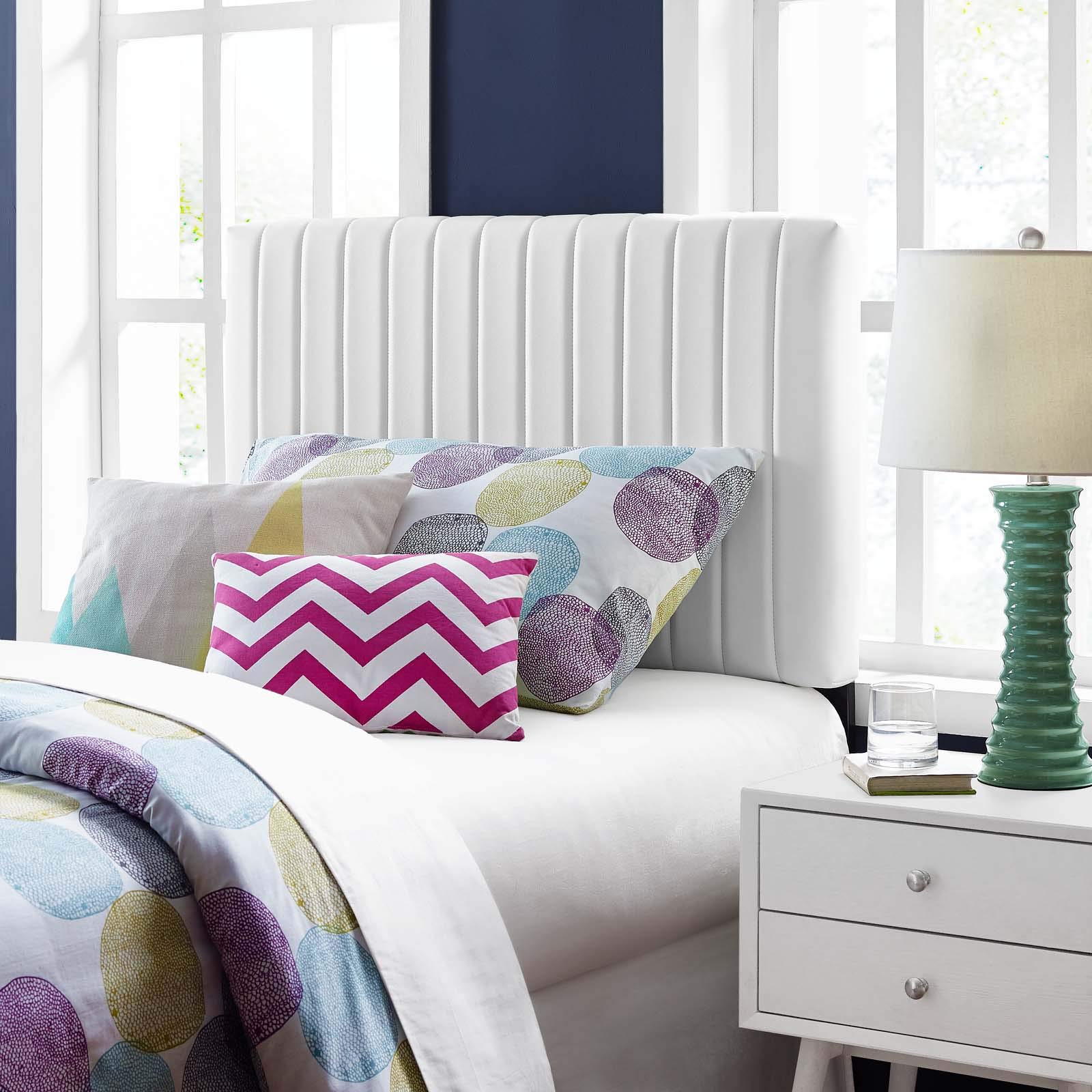 Modway Keira Channel Tufted Faux Leather Upholstered Twin Headboard in White