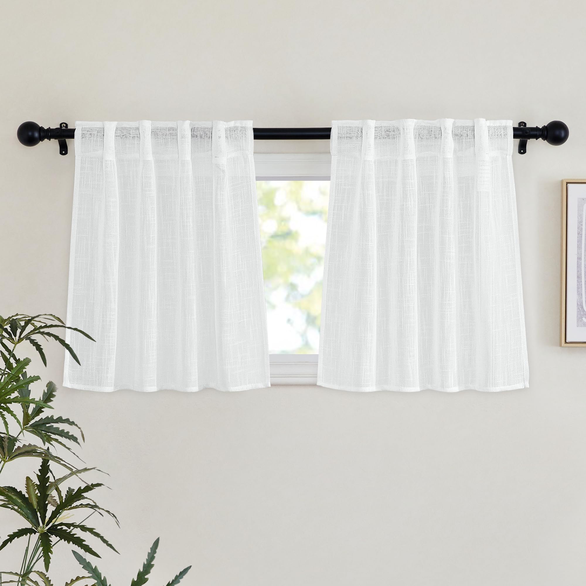 NICETOWN 120 inch Curtains Linen Blend for Bedroom, Rod Pocket & Back Tab Natural Linen Burlap Semi Sheer Window Treatments Privacy with Light Filtering for Living Room, W52 x L120, 2 Panels