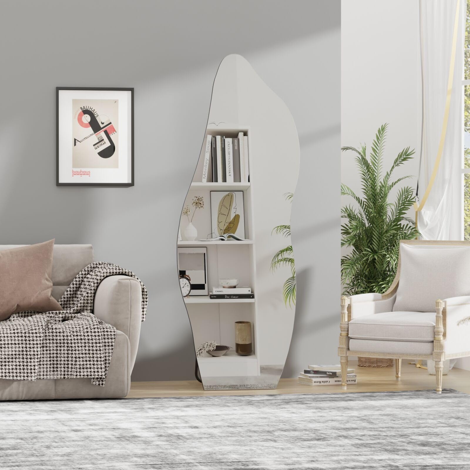 QDSSDECO Full Length Mirror 63"x24" Irregular Wall Mirror Wave Frameless for Living Room Bathroom Bedroom Entryway Decor