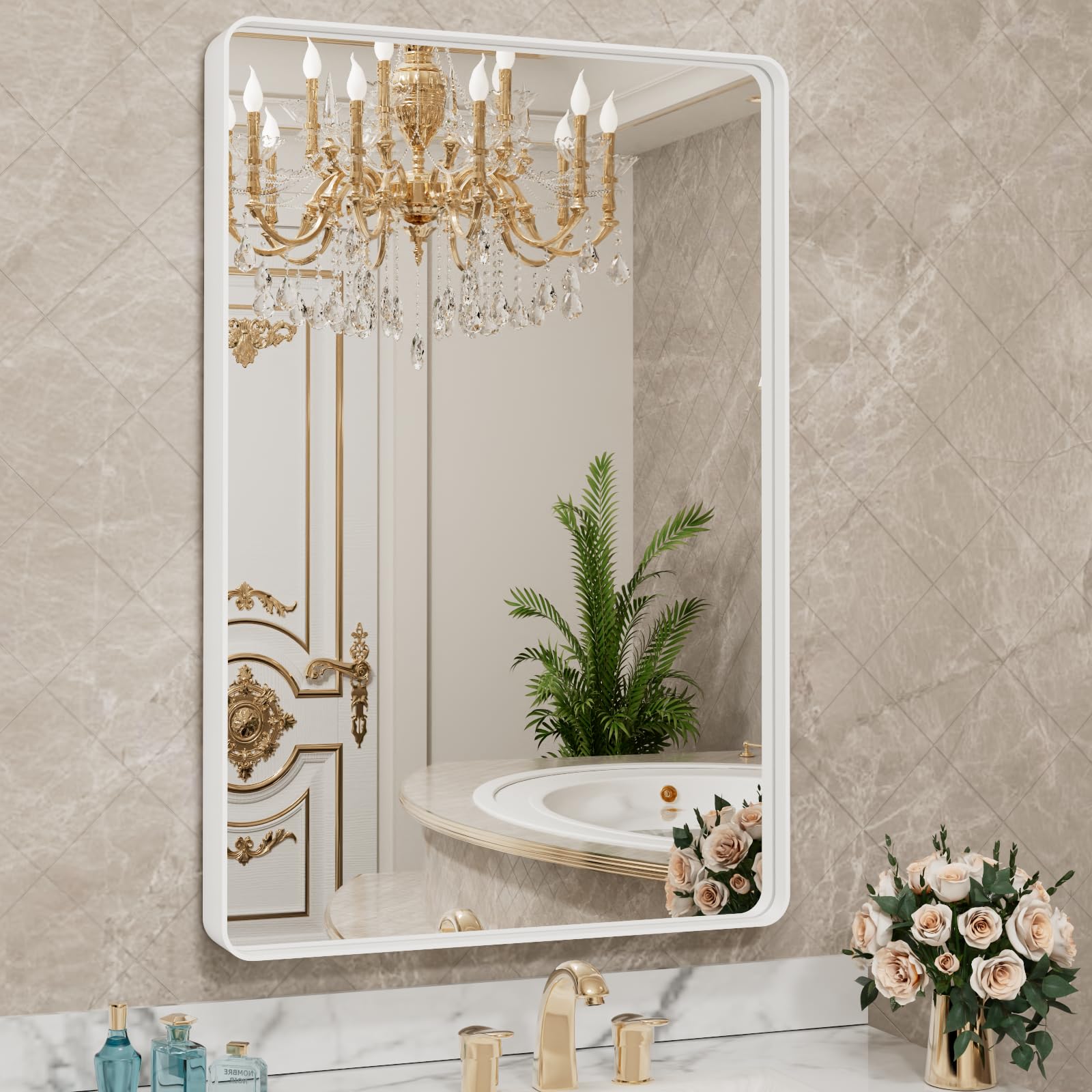 LOAAO Black Metal Framed Bathroom Mirror for Wall, 22X30 Inch Rounded Rectangle Mirror, Matte Black Bathroom Vanity Mirror Farmhouse, Anti-Rust, Hangs Horizontally or Vertically