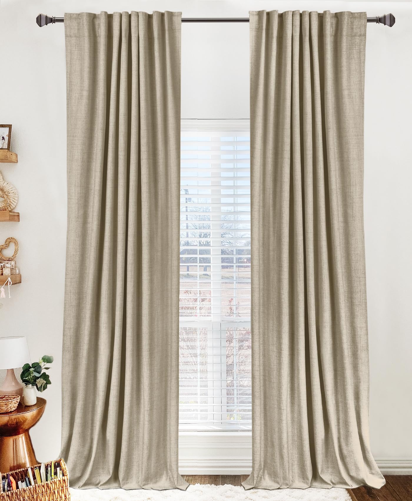 100% Blackout Shield Blackout Curtains for Bedroom 84 Inches Long, Back Tab/Rod Pocket Living Room Drapes, Thermal Insulated Blackout Curtains 2 Panels Set, 50" W x 84" L, Cream