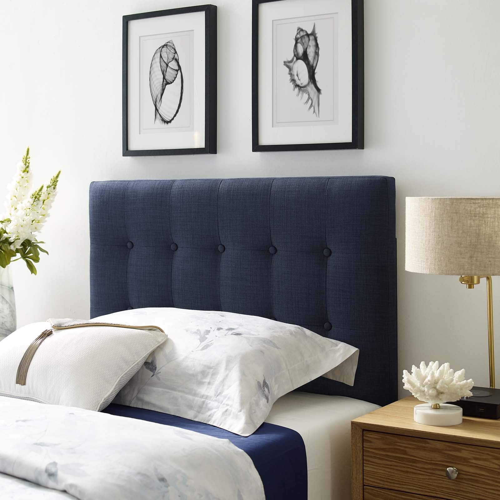 Modway Emily Tufted Button Linen Fabric Upholstered Full Headboard in Ivory