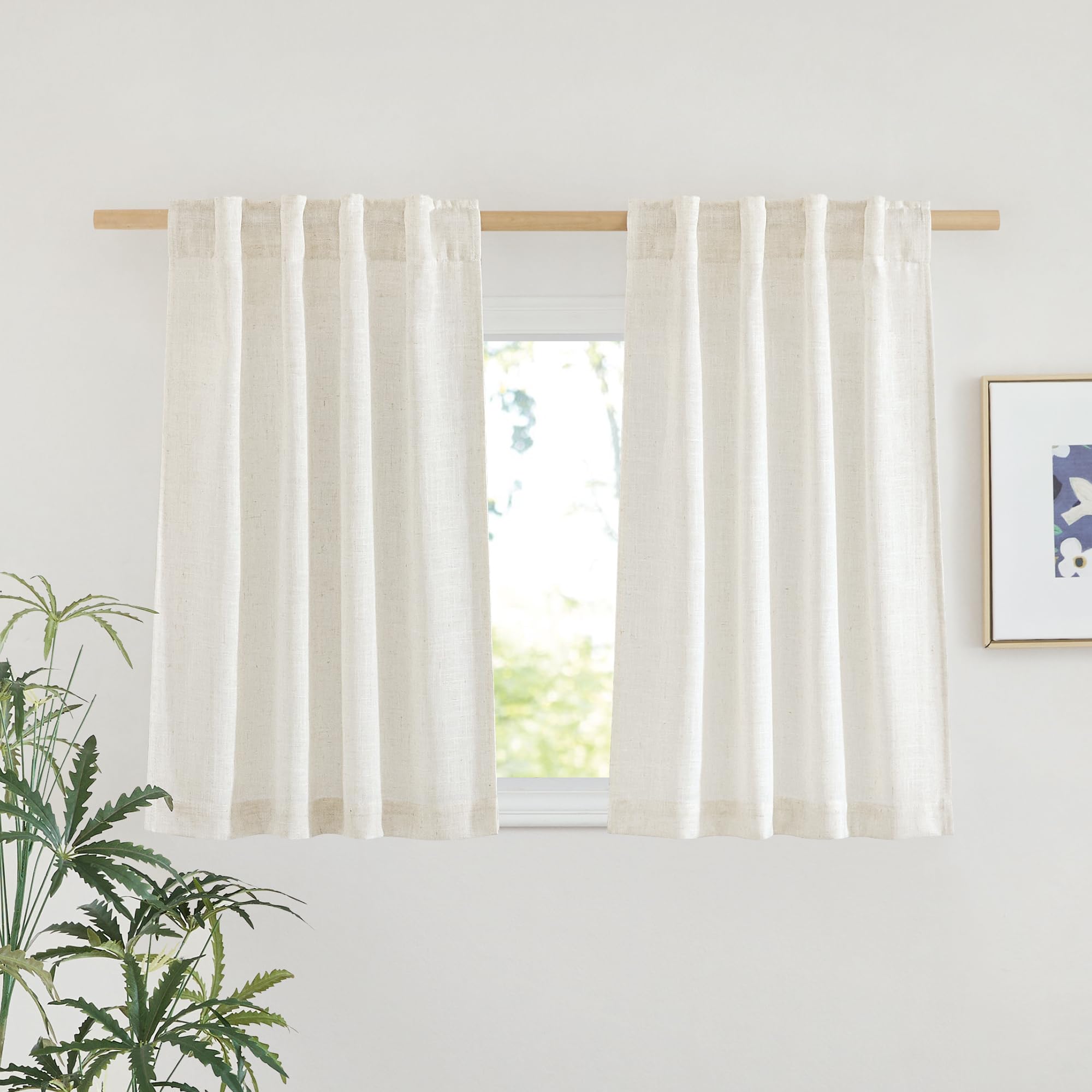 NICETOWN 120 inch Curtains Linen Blend for Bedroom, Rod Pocket & Back Tab Natural Linen Burlap Semi Sheer Window Treatments Privacy with Light Filtering for Living Room, W52 x L120, 2 Panels