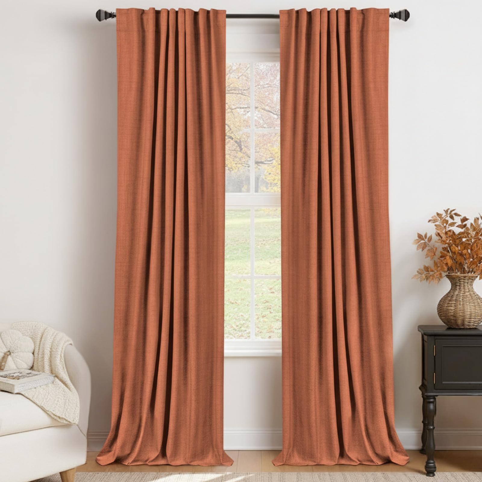 100% Blackout Shield Linen Blackout Curtains for Bedroom 90 Inches Long, Back Tab/Rod Pocket Living Room Drapes, Thermal Insulated Blackout Curtains 2 Panels Set, 50" W x 90" L,Cream