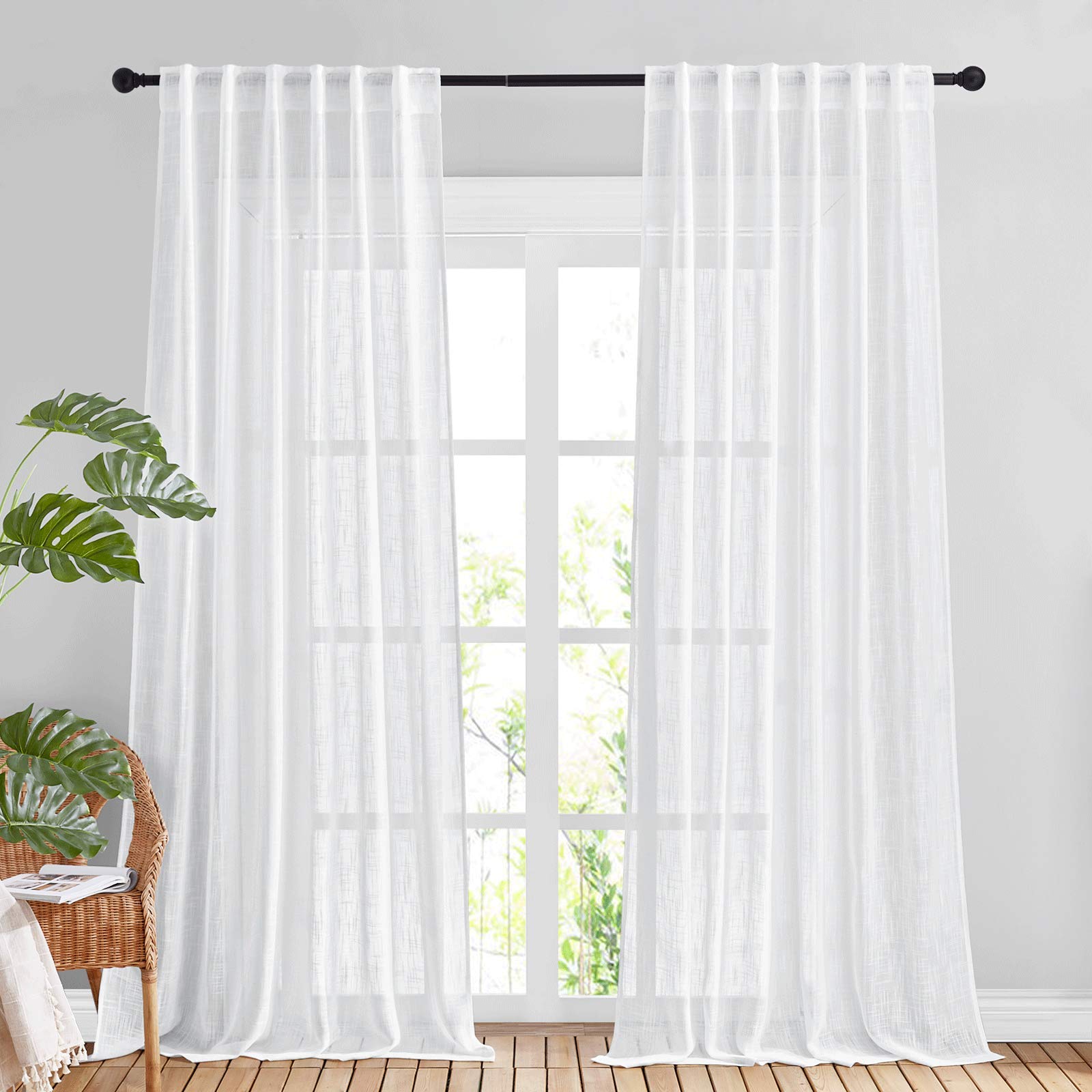 NICETOWN 120 inch Curtains Linen Blend for Bedroom, Rod Pocket & Back Tab Natural Linen Burlap Semi Sheer Window Treatments Privacy with Light Filtering for Living Room, W52 x L120, 2 Panels
