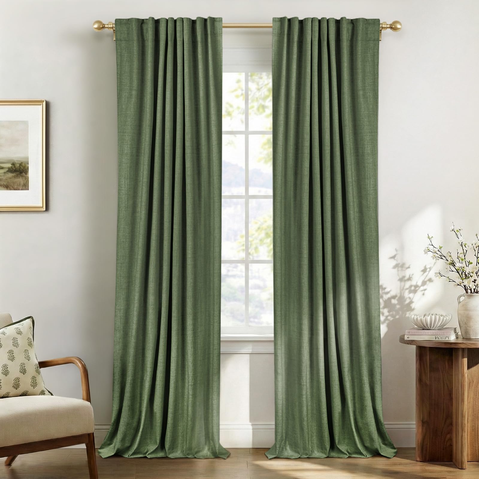 100% Blackout Shield Linen Blackout Curtains for Bedroom 90 Inches Long, Back Tab/Rod Pocket Living Room Drapes, Thermal Insulated Blackout Curtains 2 Panels Set, 50" W x 90" L,Cream