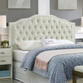 24KF Upholstered Button Tufted Queen Headboard with Nailhead Trim, Elegant Boucle Fabric Full headboard, 6031-Q-Boucle-Ivory