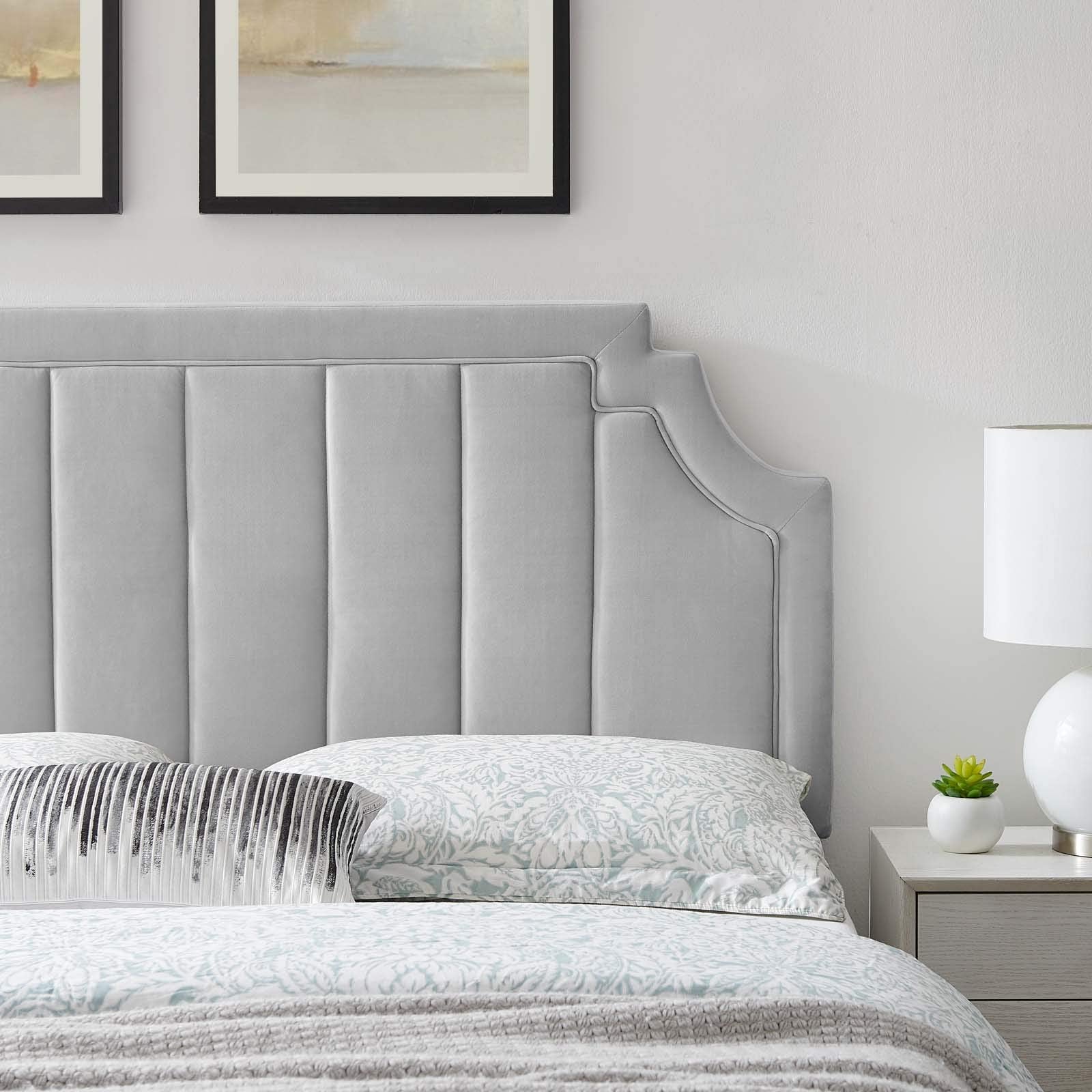 Modway Alyona Channel Tufted Performance Velvet Full/Queen Headboard in White