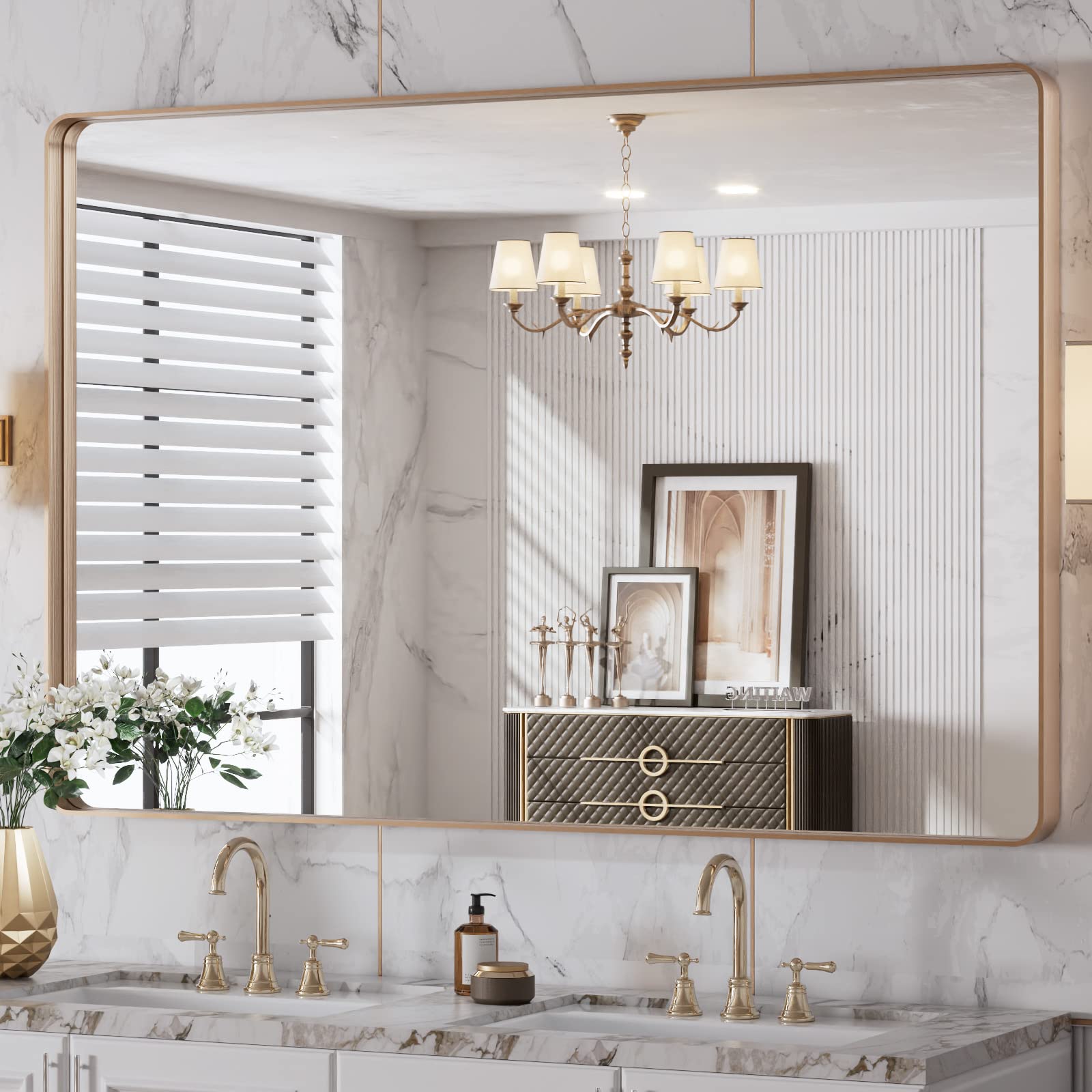 LOAAO Black Metal Framed Bathroom Mirror for Wall, 22X30 Inch Rounded Rectangle Mirror, Matte Black Bathroom Vanity Mirror Farmhouse, Anti-Rust, Hangs Horizontally or Vertically
