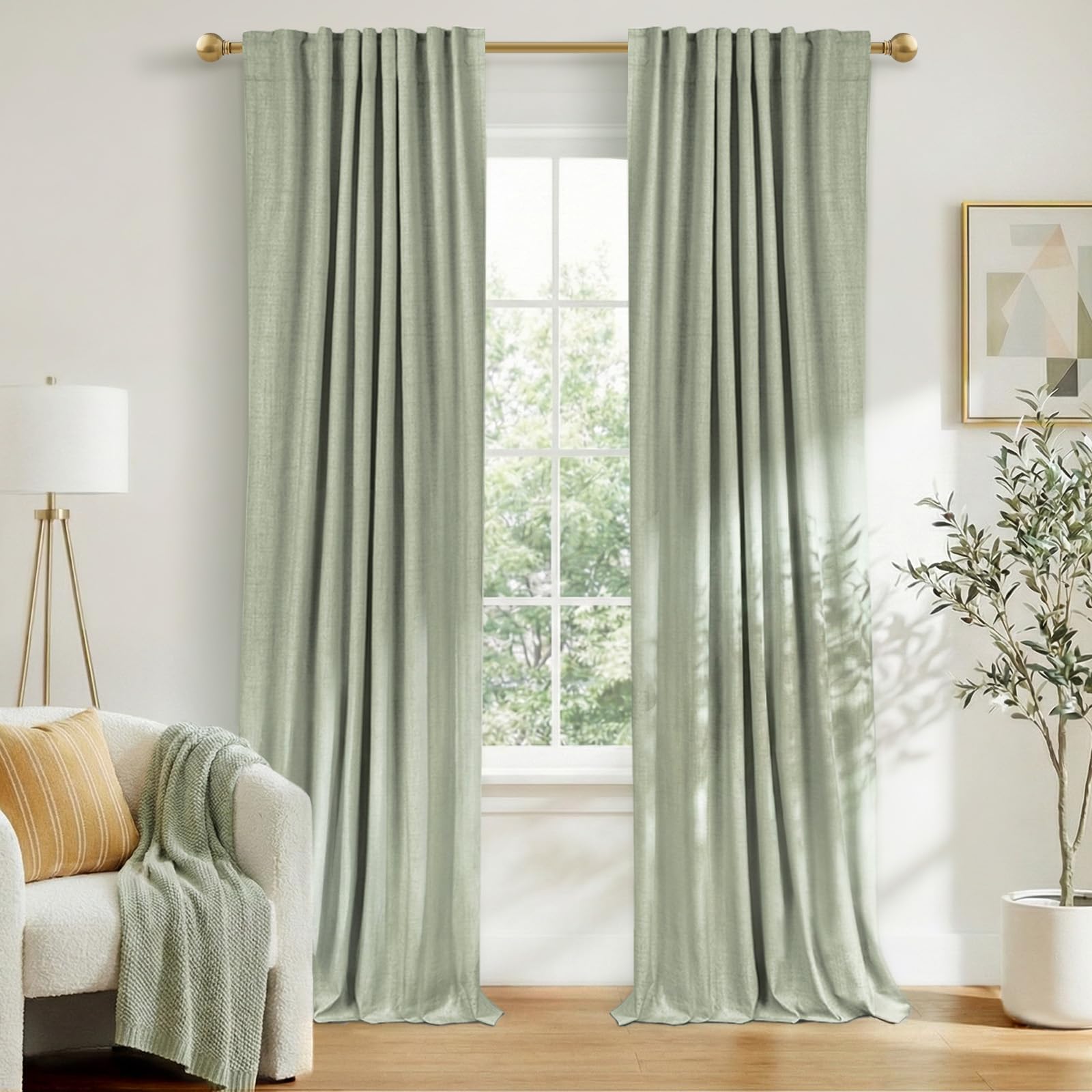 100% Blackout Shield Linen Blackout Curtains for Bedroom 90 Inches Long, Back Tab/Rod Pocket Living Room Drapes, Thermal Insulated Blackout Curtains 2 Panels Set, 50" W x 90" L,Cream