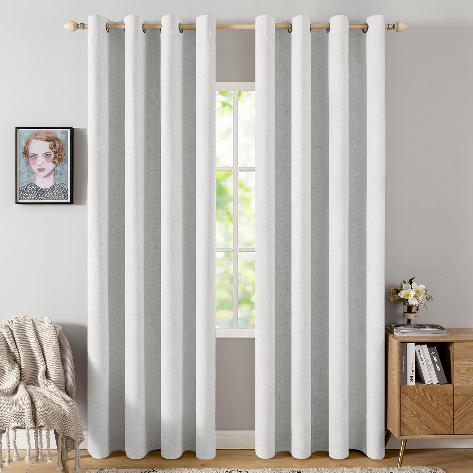 MIULEE Linen Texture Curtains for Bedroom Solid 100% Blackout Thermal Insulated Dusty Blue Curtains Grommet Room Darkening Drapes Luxury Decor for Living Room Nursery 52x84 Inch (2 Panels)