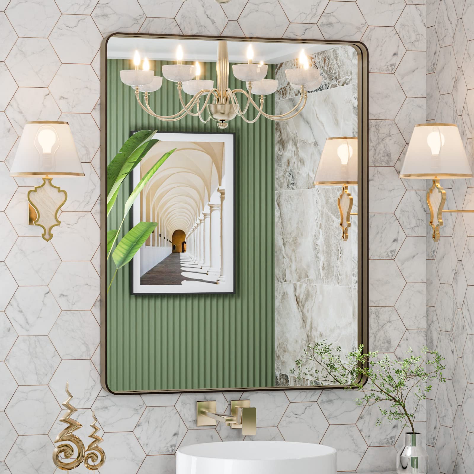 LOAAO Black Metal Framed Bathroom Mirror for Wall, 22X30 Inch Rounded Rectangle Mirror, Matte Black Bathroom Vanity Mirror Farmhouse, Anti-Rust, Hangs Horizontally or Vertically
