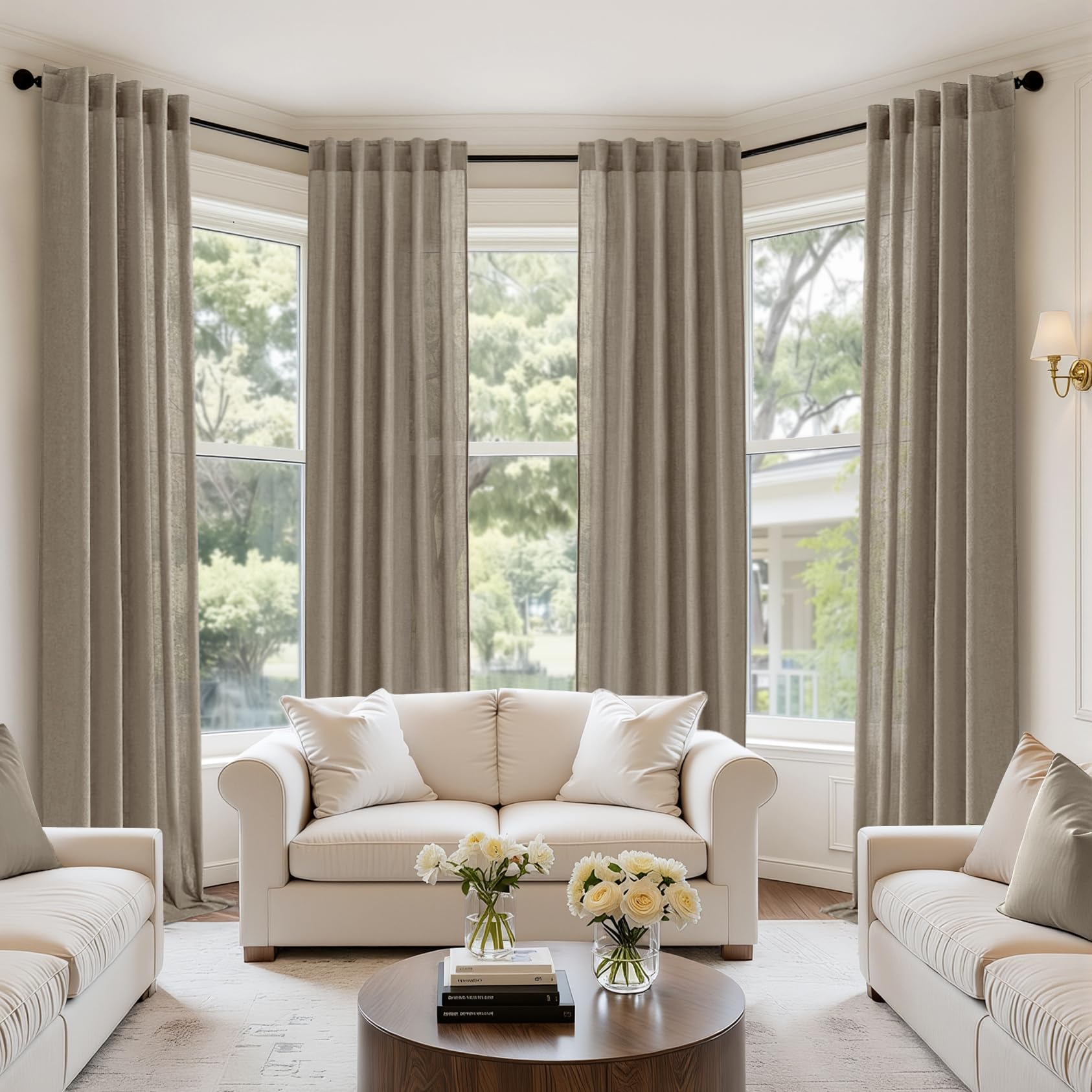 MIULEE Natural Linen Curtains 96 Inch Long 4 Panels Light Filtering Window Drapes with Rod Pocket Back Tab for Living Room Bedroom Farmhouse Decor 42" W x 96" L Inches