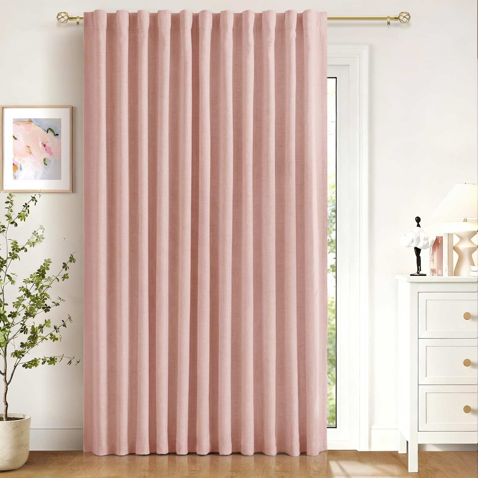100% Blackout Shield Linen Blackout Curtains for Bedroom 90 Inches Long, Back Tab/Rod Pocket Living Room Drapes, Thermal Insulated Blackout Curtains 2 Panels Set, 50" W x 90" L,Cream