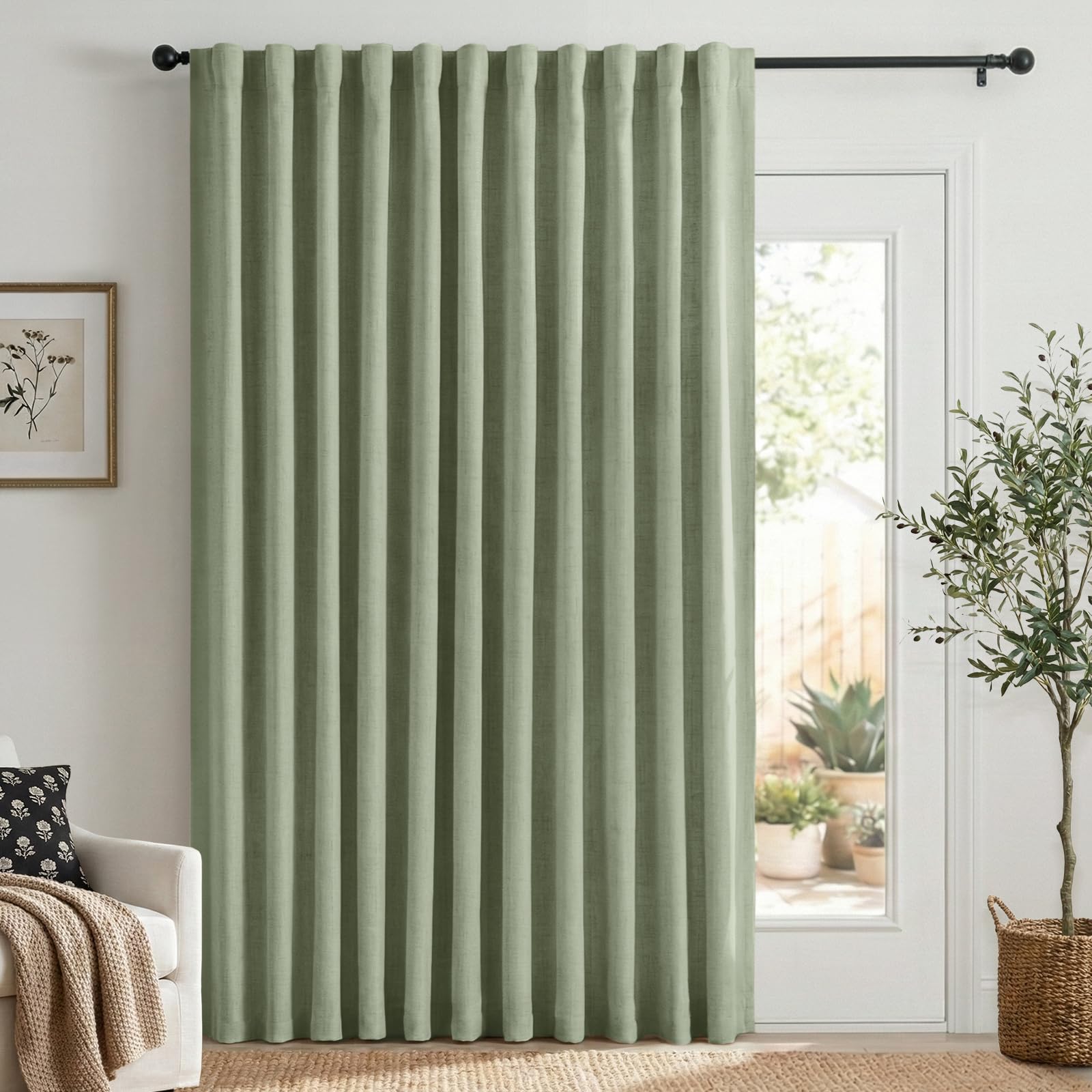 100% Blackout Shield Linen Blackout Curtains for Bedroom 90 Inches Long, Back Tab/Rod Pocket Living Room Drapes, Thermal Insulated Blackout Curtains 2 Panels Set, 50" W x 90" L,Cream