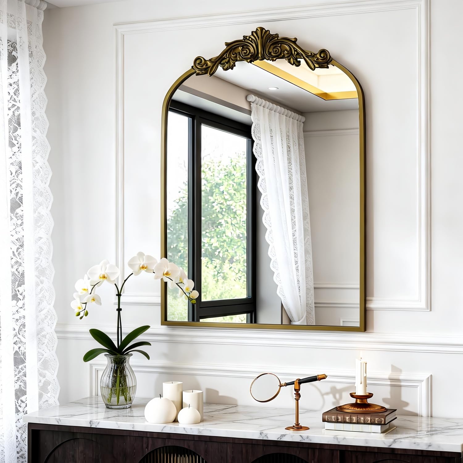 Dewfig Arched Full Length Mirror, 76"x34" Large Floor Mirror, Full Body Mirrors for Leaning or Hanging, Standing Mirrors for Bedroom, Living Room,Dressing Room, Aluminum Alloy Frame, Black