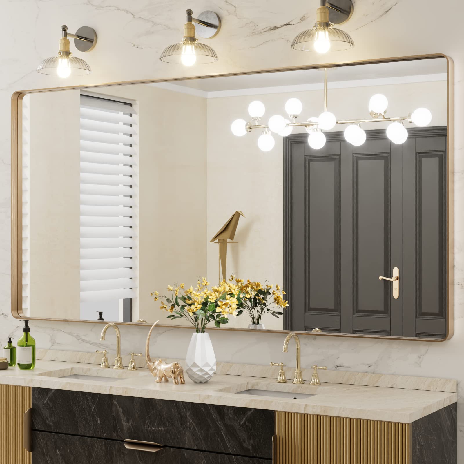 LOAAO Black Metal Framed Bathroom Mirror for Wall, 22X30 Inch Rounded Rectangle Mirror, Matte Black Bathroom Vanity Mirror Farmhouse, Anti-Rust, Hangs Horizontally or Vertically