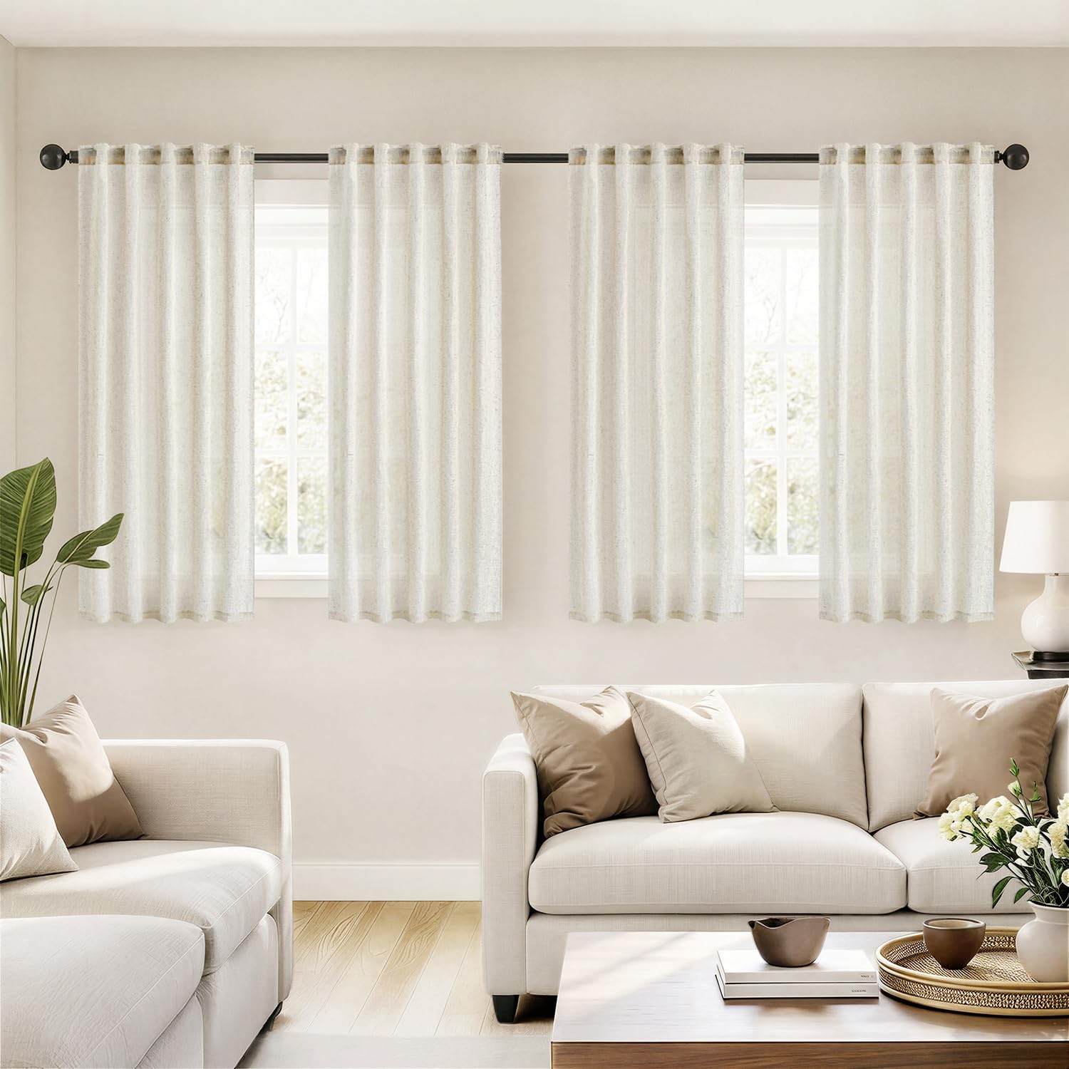 MIULEE Natural Linen Curtains 96 Inch Long 4 Panels Light Filtering Window Drapes with Rod Pocket Back Tab for Living Room Bedroom Farmhouse Decor 42" W x 96" L Inches