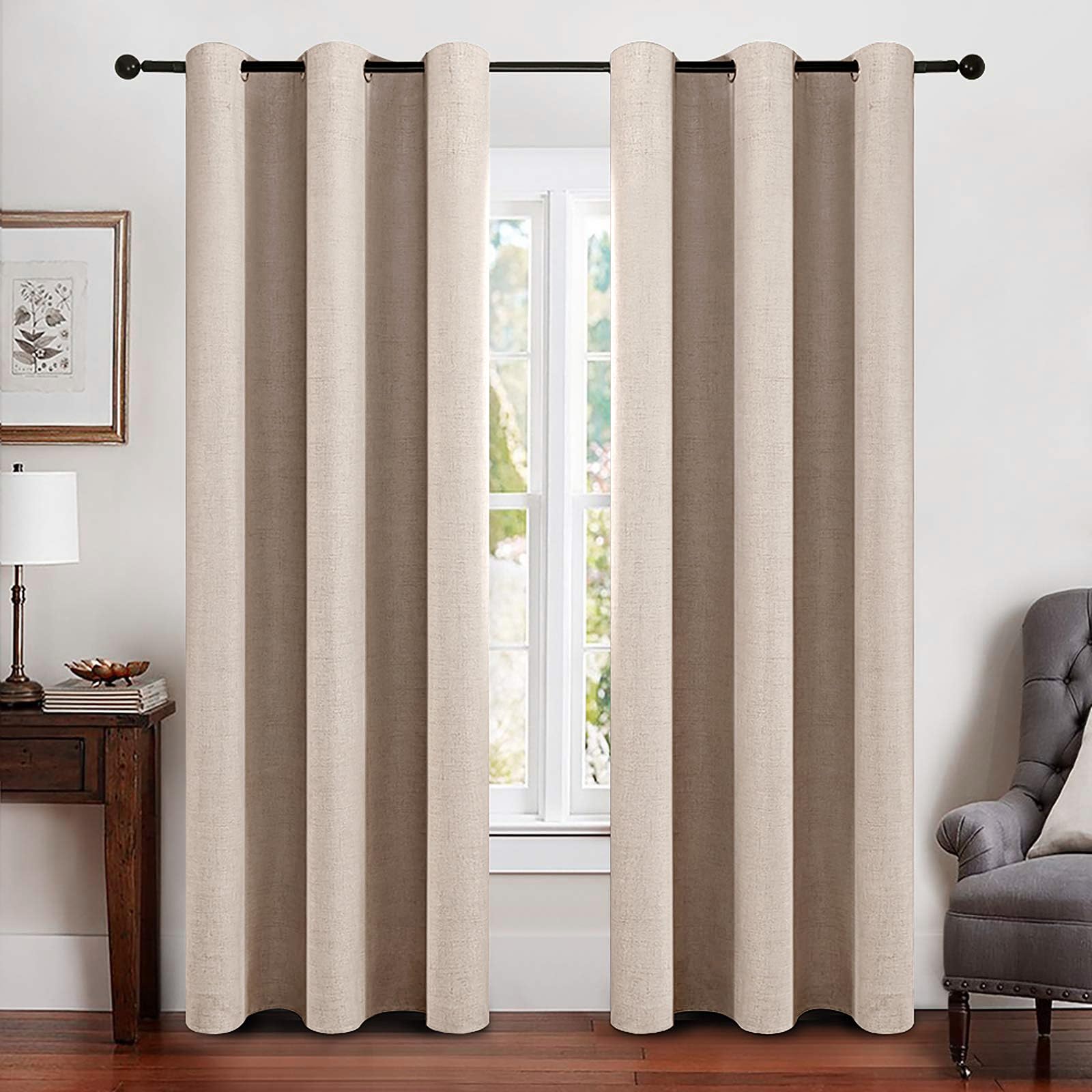 MIULEE Linen Texture Curtains for Bedroom Solid 100% Blackout Thermal Insulated Dusty Blue Curtains Grommet Room Darkening Drapes Luxury Decor for Living Room Nursery 52x84 Inch (2 Panels)
