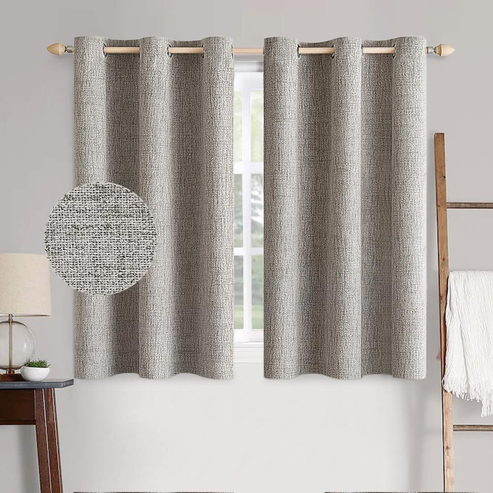 MIULEE 100% Blackout Linen Textured Curtains for Bedroom Solid Thermal Insulated Natural Beige Grommet Room Darkening Curtains & Drapes Luxury Decor for Living Room Nursery 52 x 96 Inch (2 Panels)