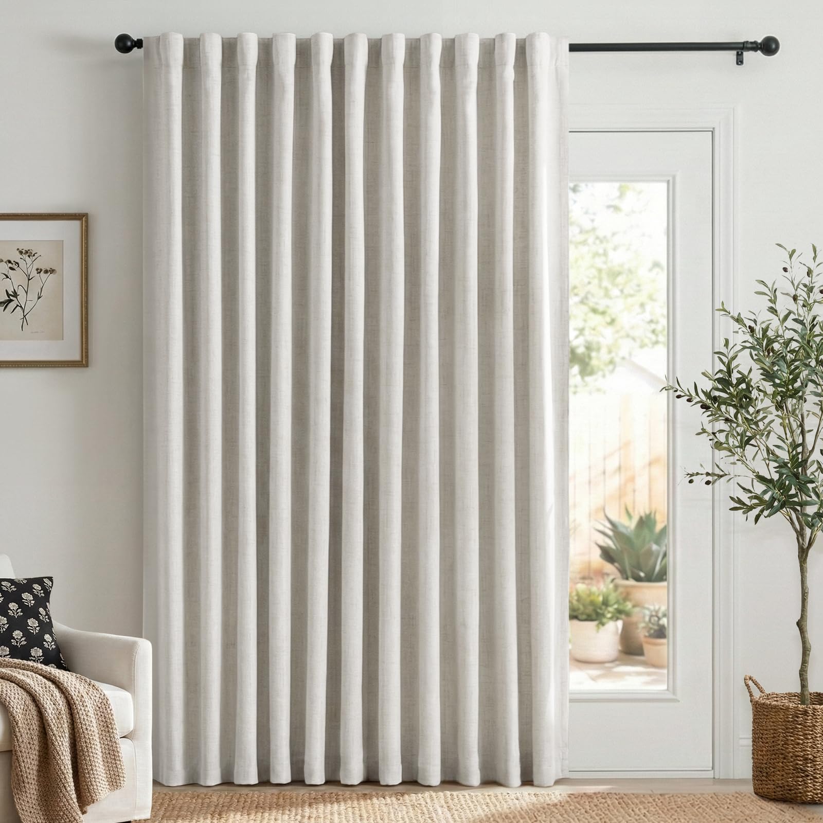 100% Blackout Shield Linen Blackout Curtains for Bedroom 90 Inches Long, Back Tab/Rod Pocket Living Room Drapes, Thermal Insulated Blackout Curtains 2 Panels Set, 50" W x 90" L,Cream