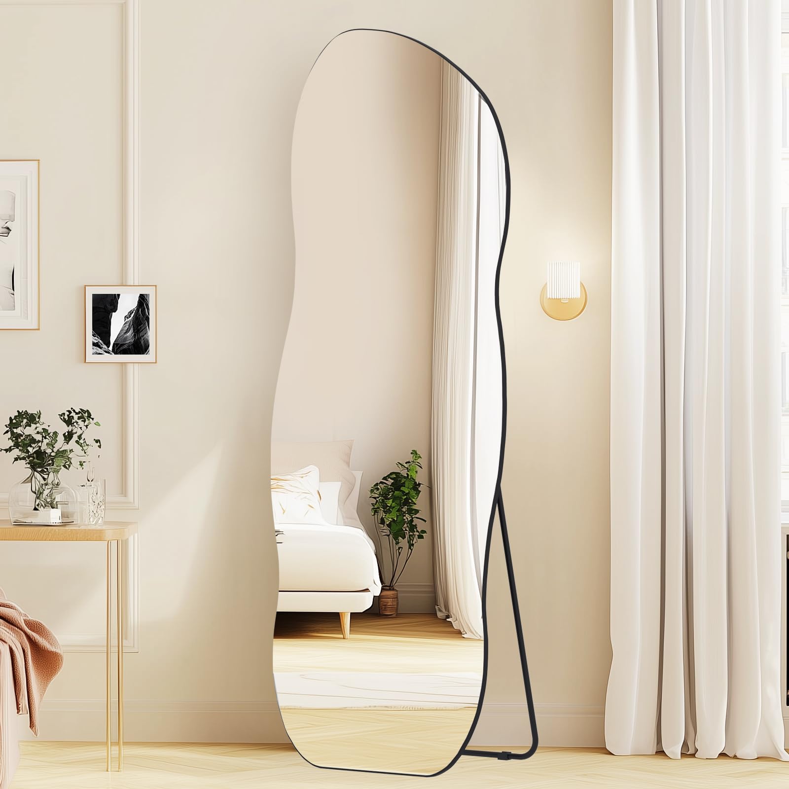 QDSSDECO Full Length Mirror 63"x24" Irregular Wall Mirror Wave Frameless for Living Room Bathroom Bedroom Entryway Decor