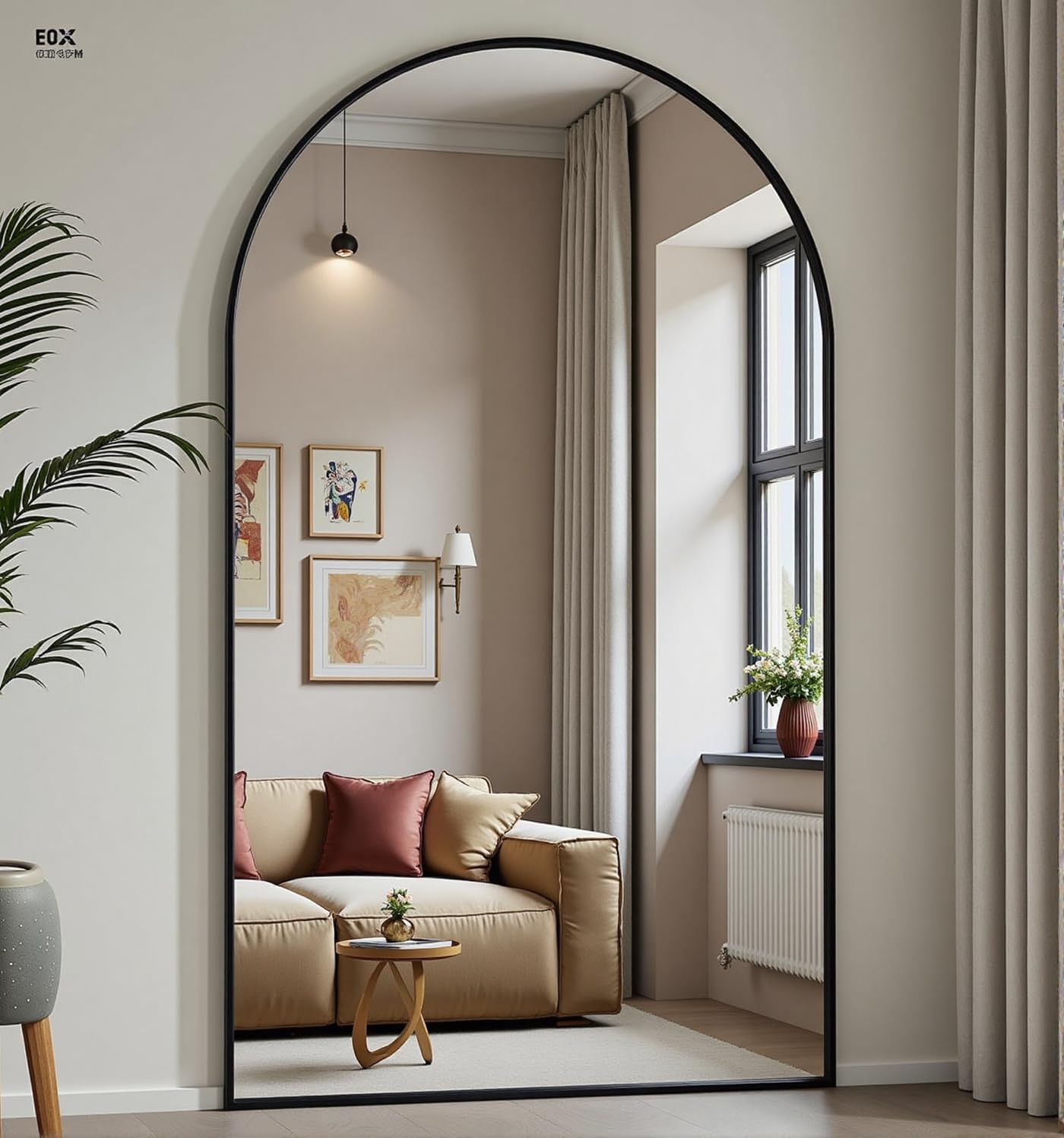 Dewfig Arched Full Length Mirror, 76"x34" Large Floor Mirror, Full Body Mirrors for Leaning or Hanging, Standing Mirrors for Bedroom, Living Room,Dressing Room, Aluminum Alloy Frame, Black