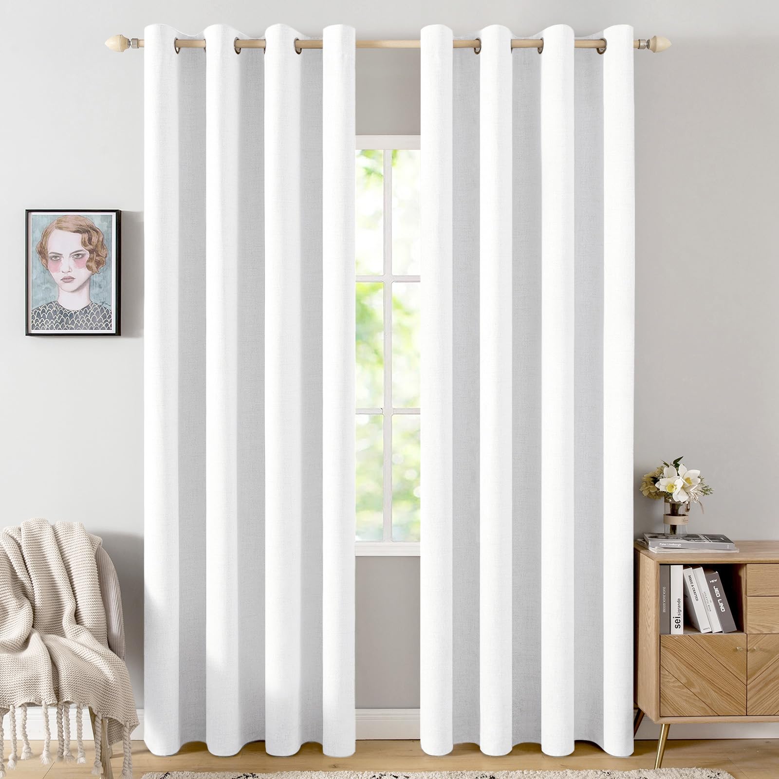 MIULEE Linen Texture Curtains for Bedroom Solid 100% Blackout Thermal Insulated Dusty Blue Curtains Grommet Room Darkening Drapes Luxury Decor for Living Room Nursery 52x84 Inch (2 Panels)