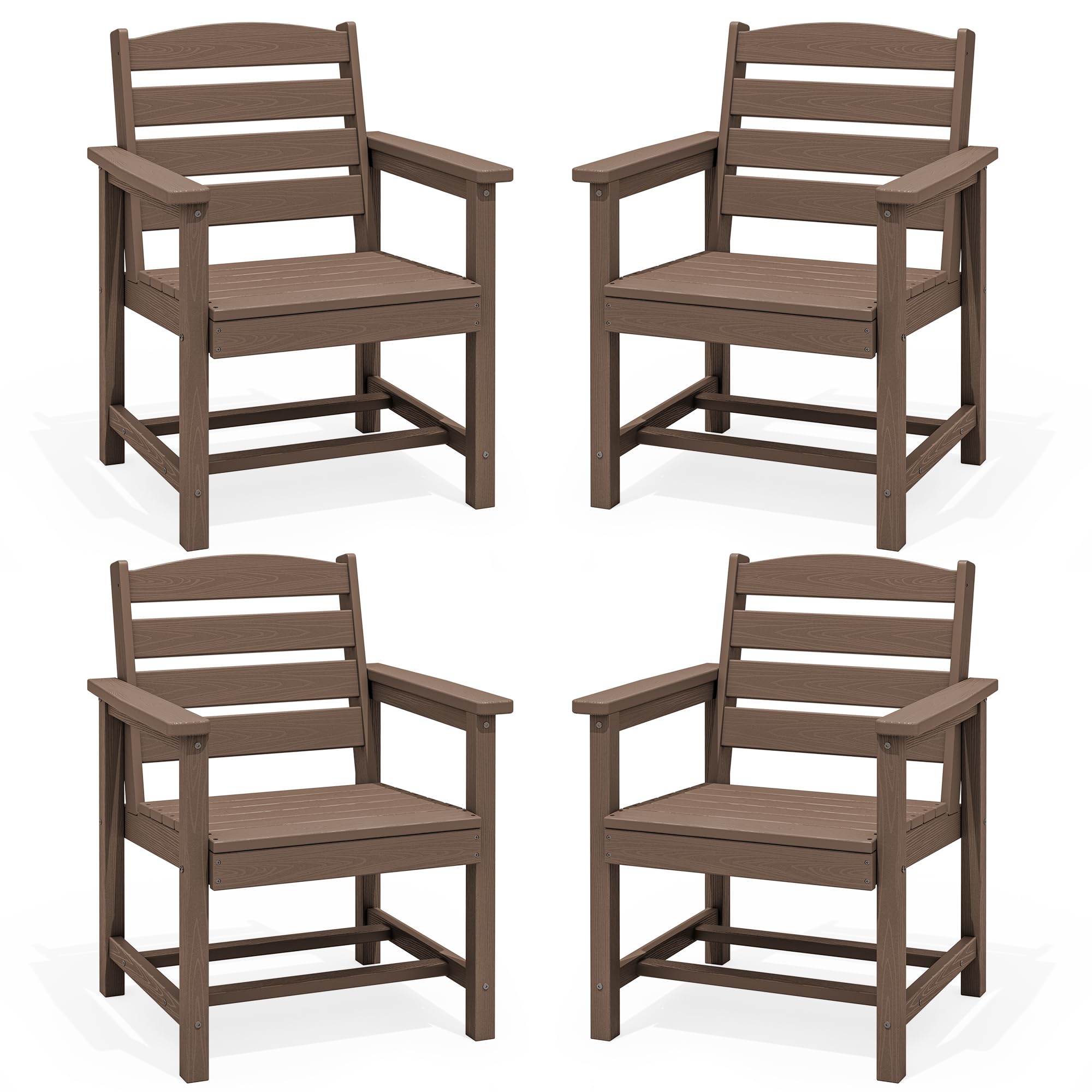 SERWALL 9 Piece Outdoor Dining Set, 84" HDPE Large Patio Dining Furniture Set for 8, with Pre-drilled Umbrella Hole, Outdoor Tables and Chairs Set for Garden, Brown
