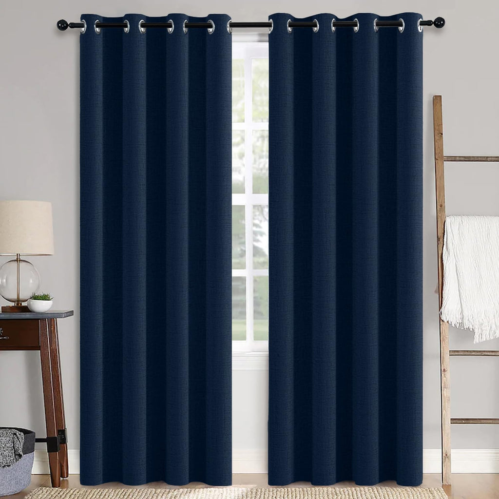 MIULEE 100% Blackout Linen Textured Curtains for Bedroom Solid Thermal Insulated Natural Beige Grommet Room Darkening Curtains & Drapes Luxury Decor for Living Room Nursery 52 x 96 Inch (2 Panels)