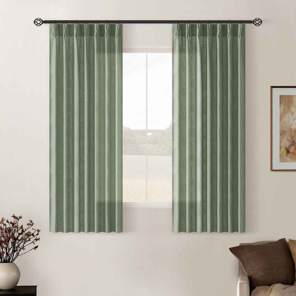 Pinch Pleated Linen Curtains 108 Inches Long for Living Room 2 Panels Set Cream Ivory Flax Double Pleated Drapes Back Tab Neutral Boho Ceiling Floor 108 Inch Window Curtains Bedroom Natural Birch