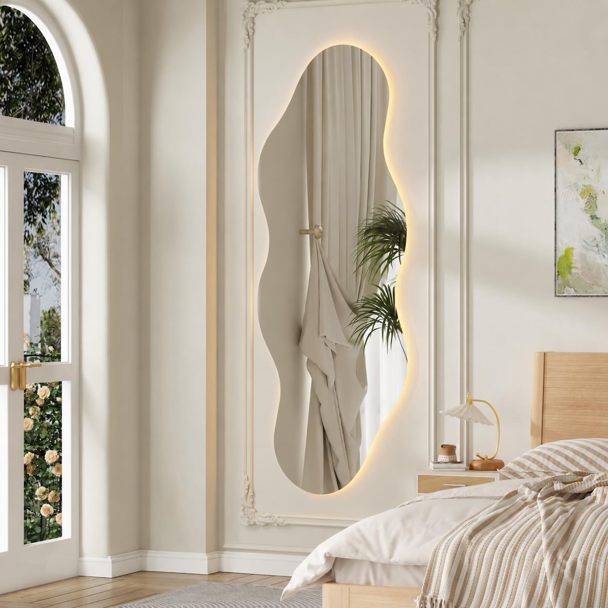 QDSSDECO Full Length Mirror 63"x24" Irregular Wall Mirror Wave Frameless for Living Room Bathroom Bedroom Entryway Decor