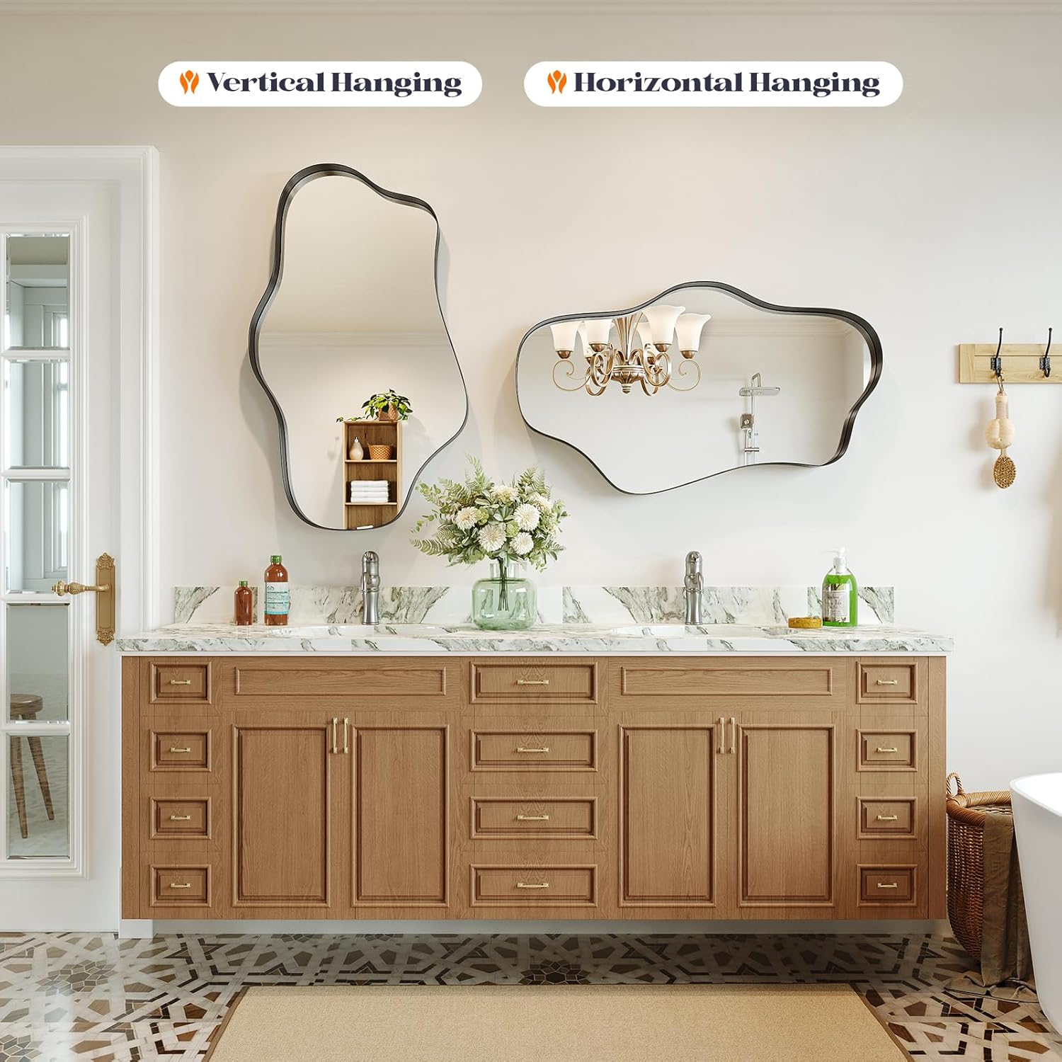 Irregular Wall Mirror, 20” x 36” Black Wavy Mirror with Modern Shaped, Asymmetrical Mirrors for Decorative Bathroom, Entryways, Living Room, Vanity