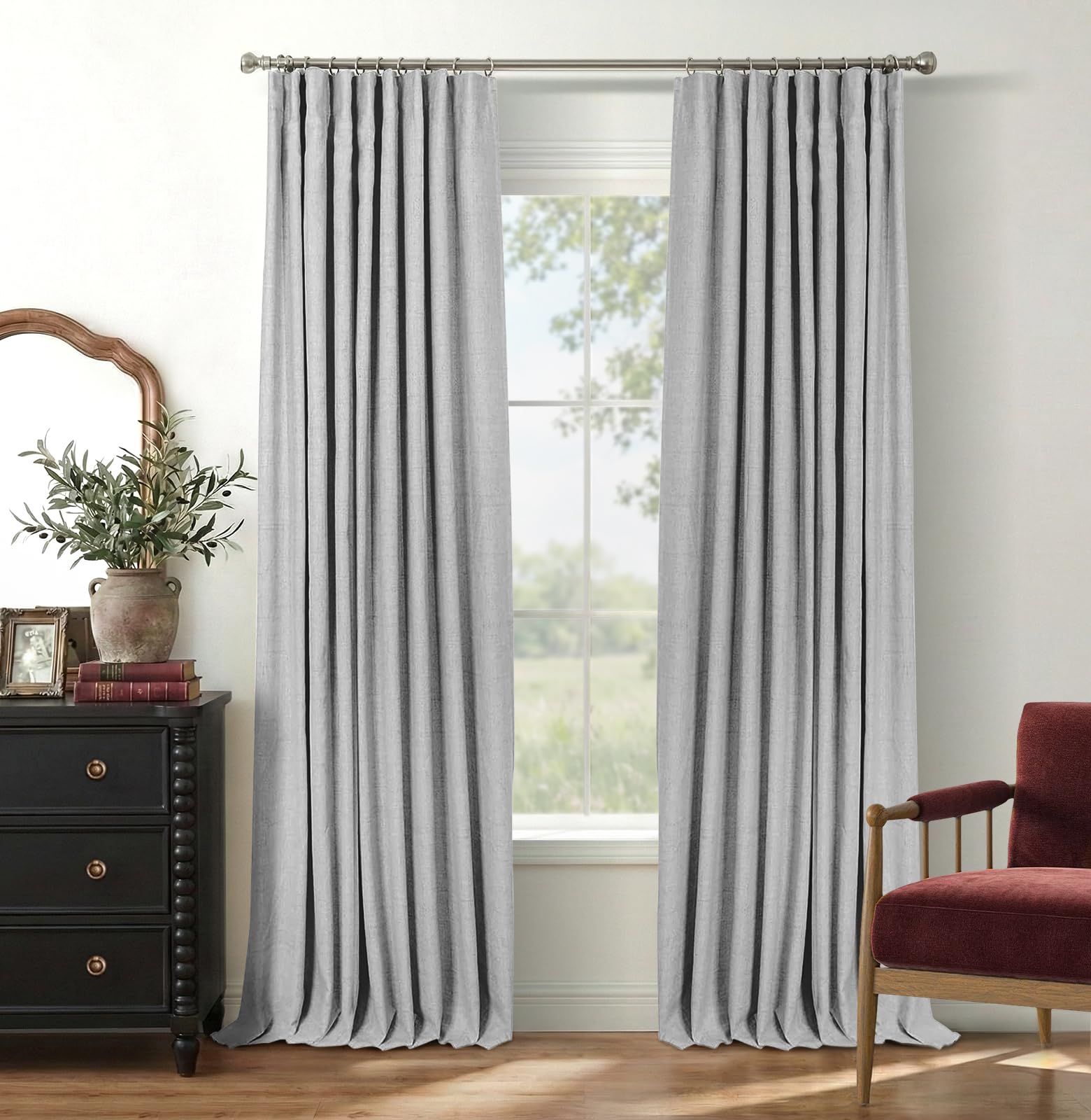 INOVADAY 100% Blackout Curtains for Bedroom, Black Out Curtains 84 Inch Long, Clip Rings Linen Blackout Drapes, Thermal Insulated Room Darkening for Living Room, 2 Panels - Beige,W50xL84