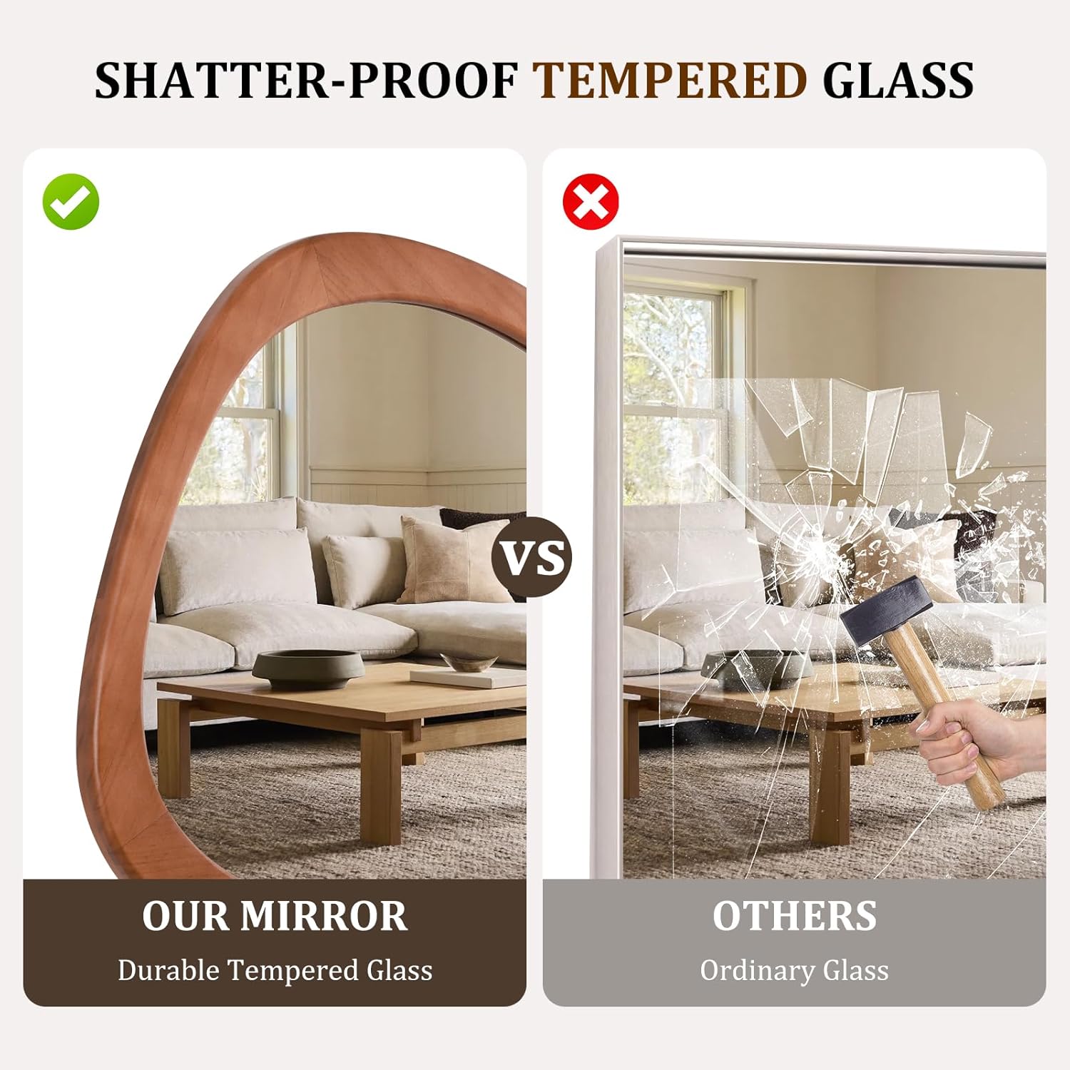 HOMECOOKIN 23.5" H x 19" W Asymmetrical Mirror, Irregular Wooden Wall Mirror for Bedroom, Living Room,Entryway– Mid-Century Modern Decorative Mirror, Solid Wood Frame, Pebble Shaped Design (Walnut)