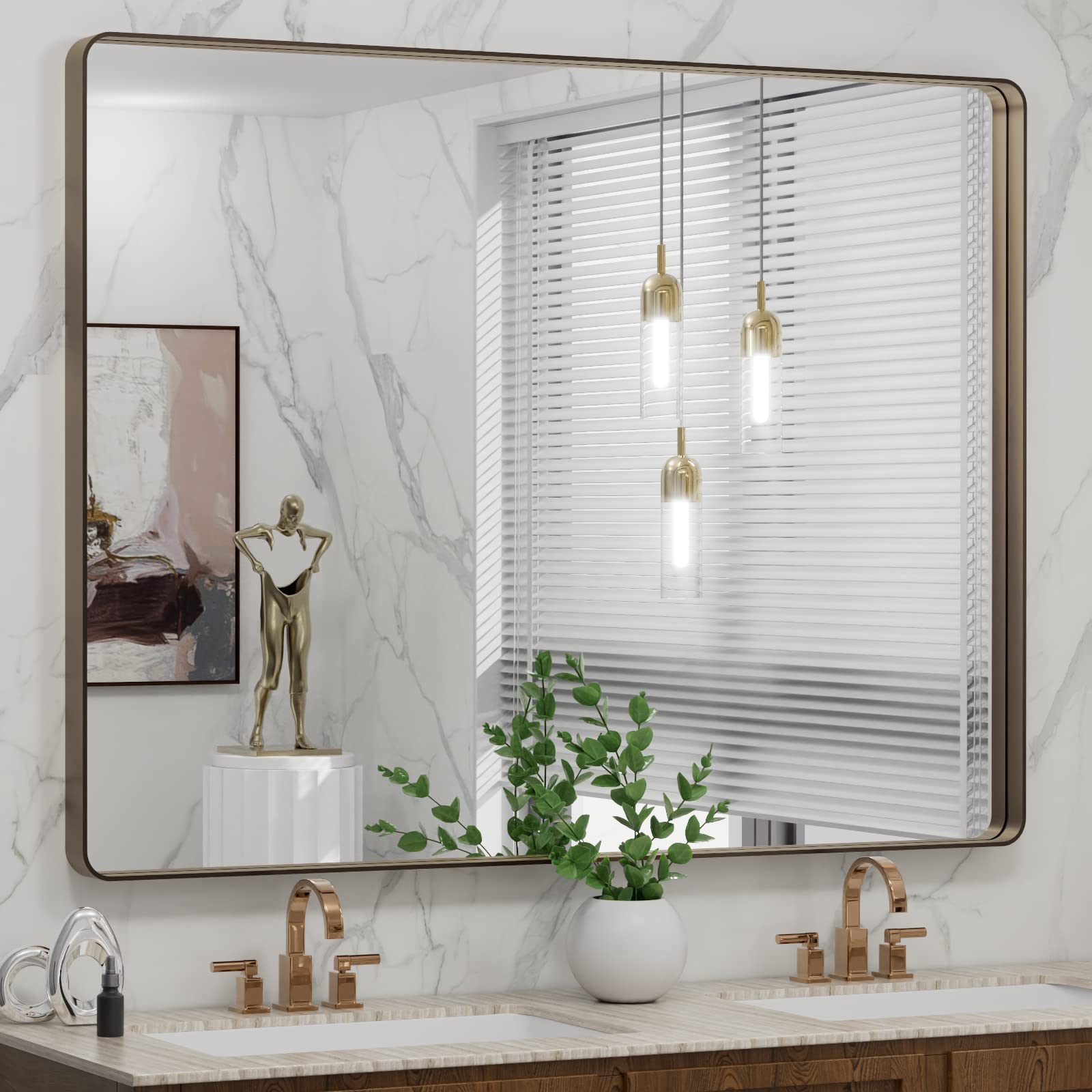 LOAAO Black Metal Framed Bathroom Mirror for Wall, 22X30 Inch Rounded Rectangle Mirror, Matte Black Bathroom Vanity Mirror Farmhouse, Anti-Rust, Hangs Horizontally or Vertically