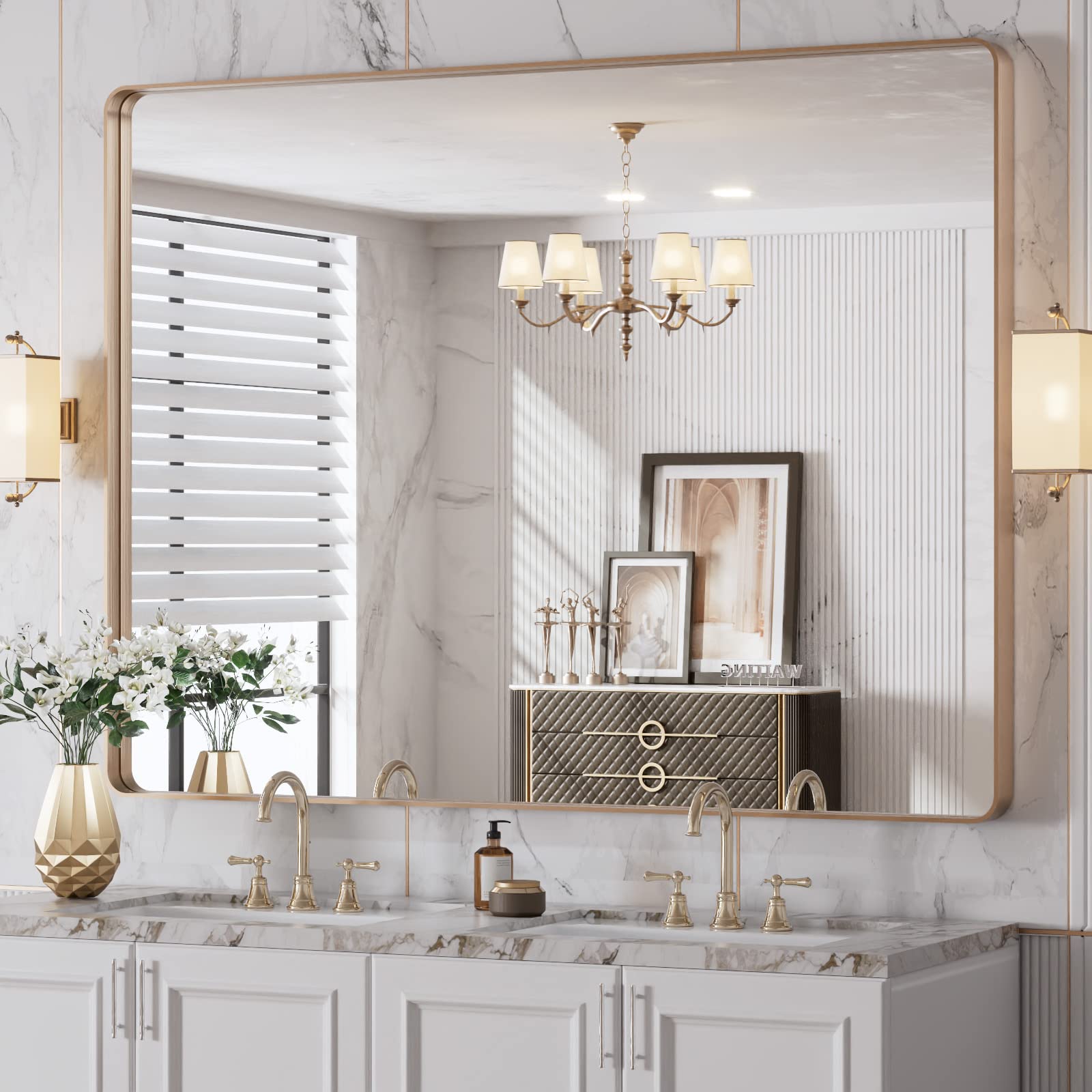 LOAAO Black Metal Framed Bathroom Mirror for Wall, 22X30 Inch Rounded Rectangle Mirror, Matte Black Bathroom Vanity Mirror Farmhouse, Anti-Rust, Hangs Horizontally or Vertically
