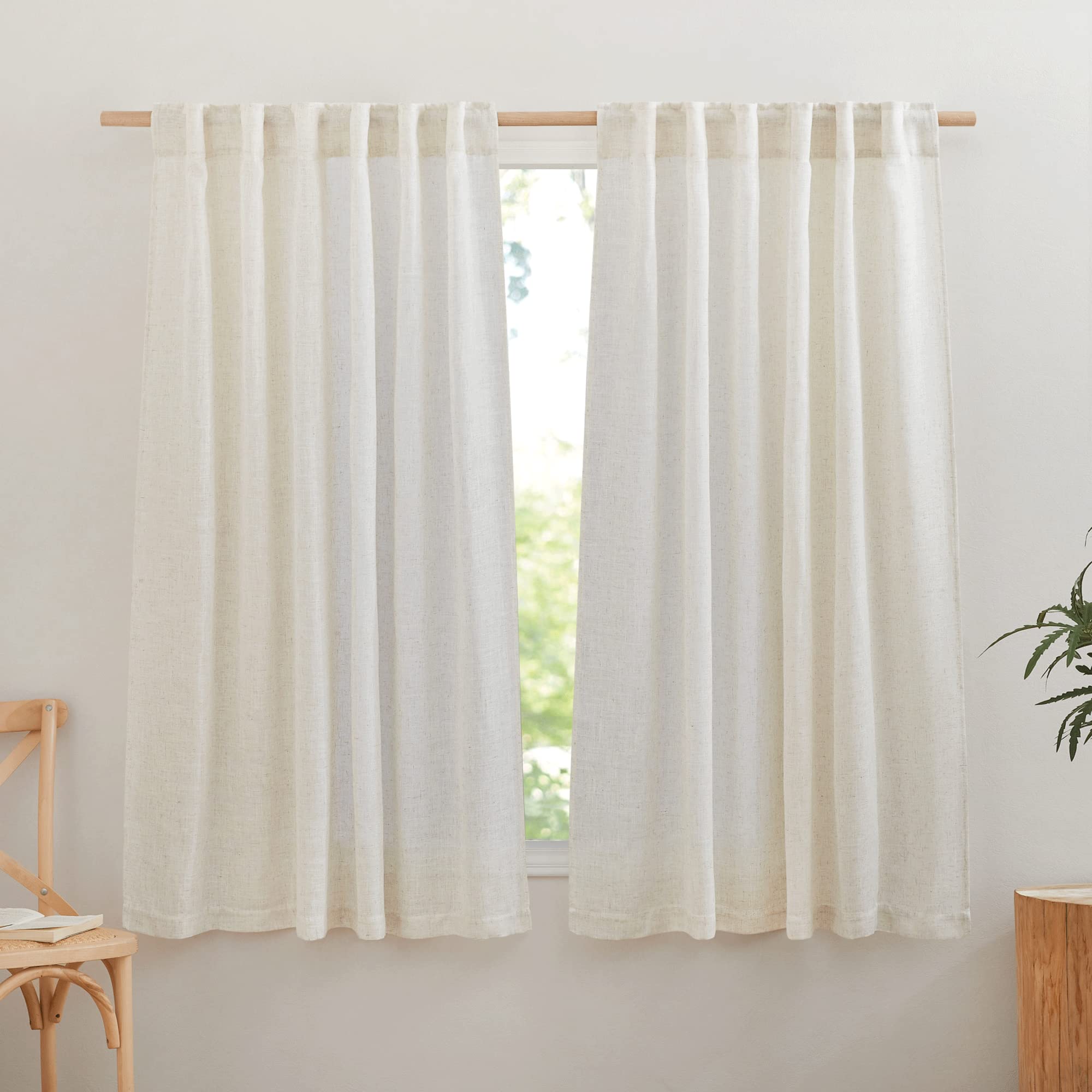 NICETOWN 120 inch Curtains Linen Blend for Bedroom, Rod Pocket & Back Tab Natural Linen Burlap Semi Sheer Window Treatments Privacy with Light Filtering for Living Room, W52 x L120, 2 Panels