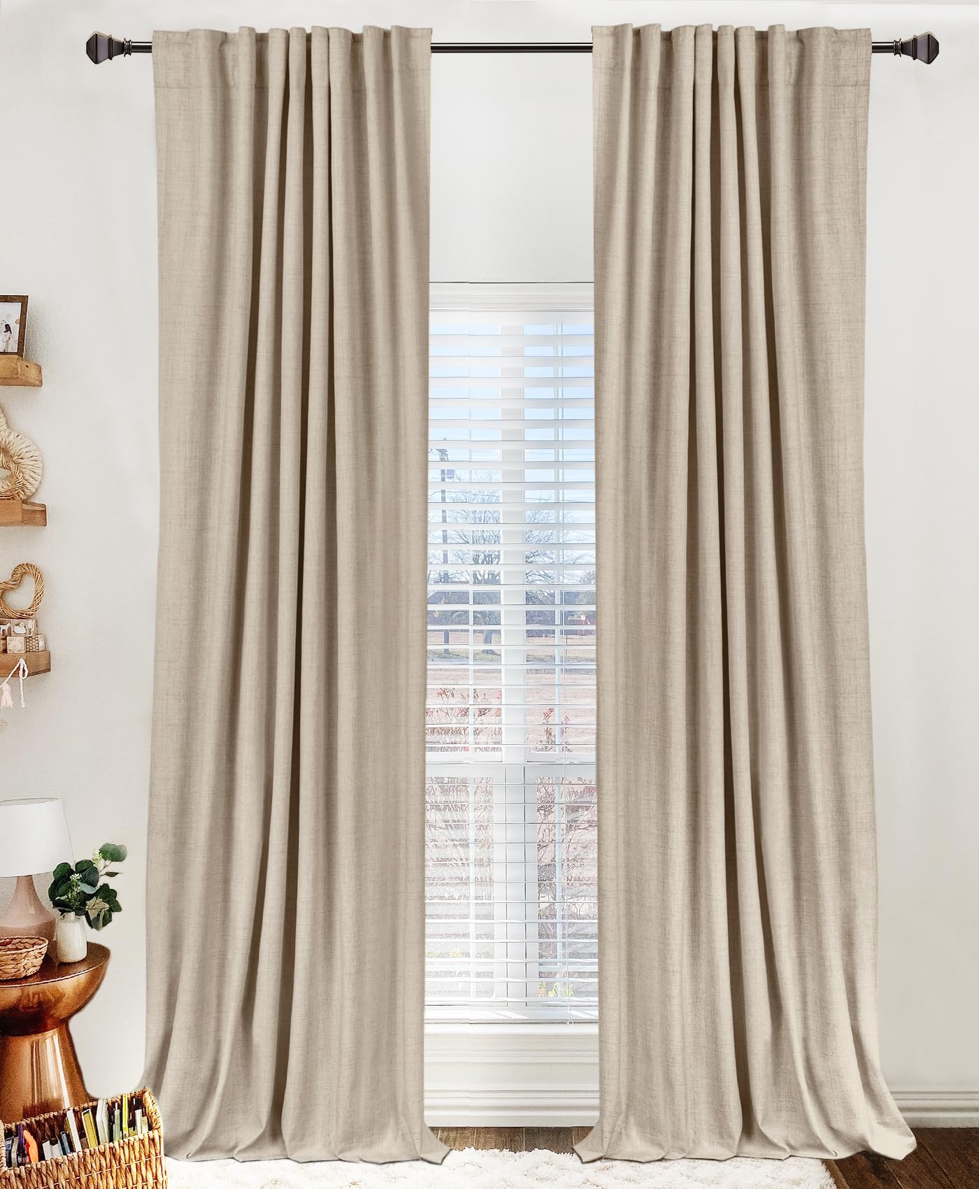 100% Blackout Shield Blackout Curtains for Bedroom 84 Inches Long, Back Tab/Rod Pocket Living Room Drapes, Thermal Insulated Blackout Curtains 2 Panels Set, 50" W x 84" L, Cream