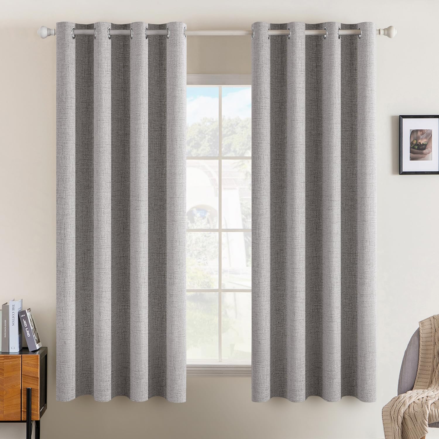 MIULEE 100% Blackout Linen Textured Curtains for Bedroom Solid Thermal Insulated Natural Beige Grommet Room Darkening Curtains & Drapes Luxury Decor for Living Room Nursery 52 x 96 Inch (2 Panels)
