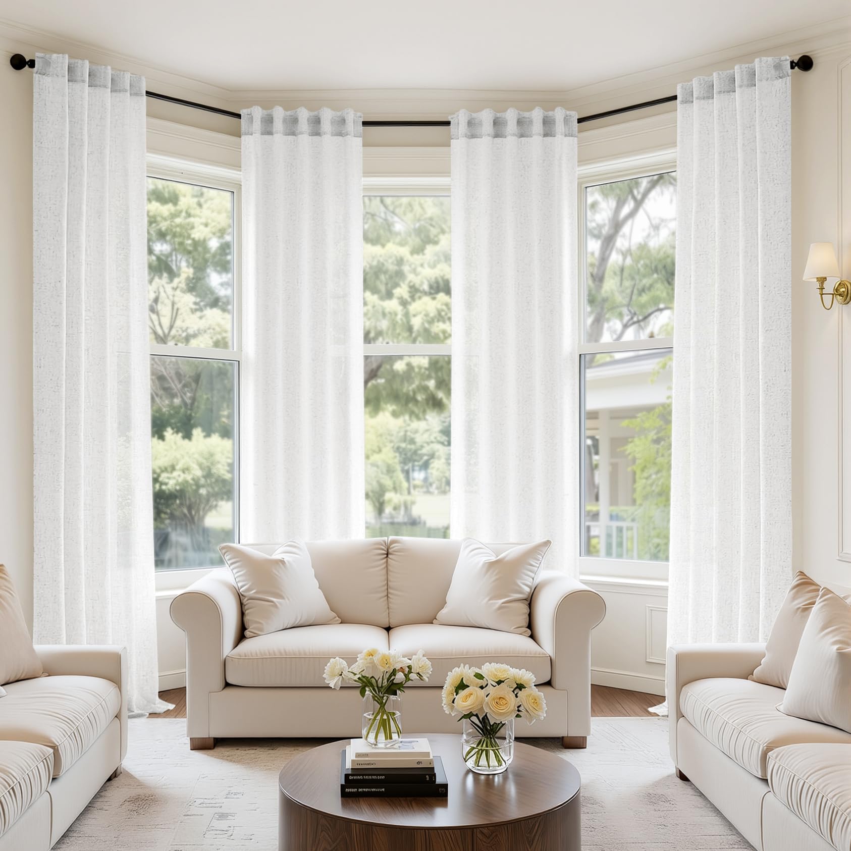 MIULEE Natural Linen Curtains 96 Inch Long 4 Panels Light Filtering Window Drapes with Rod Pocket Back Tab for Living Room Bedroom Farmhouse Decor 42" W x 96" L Inches