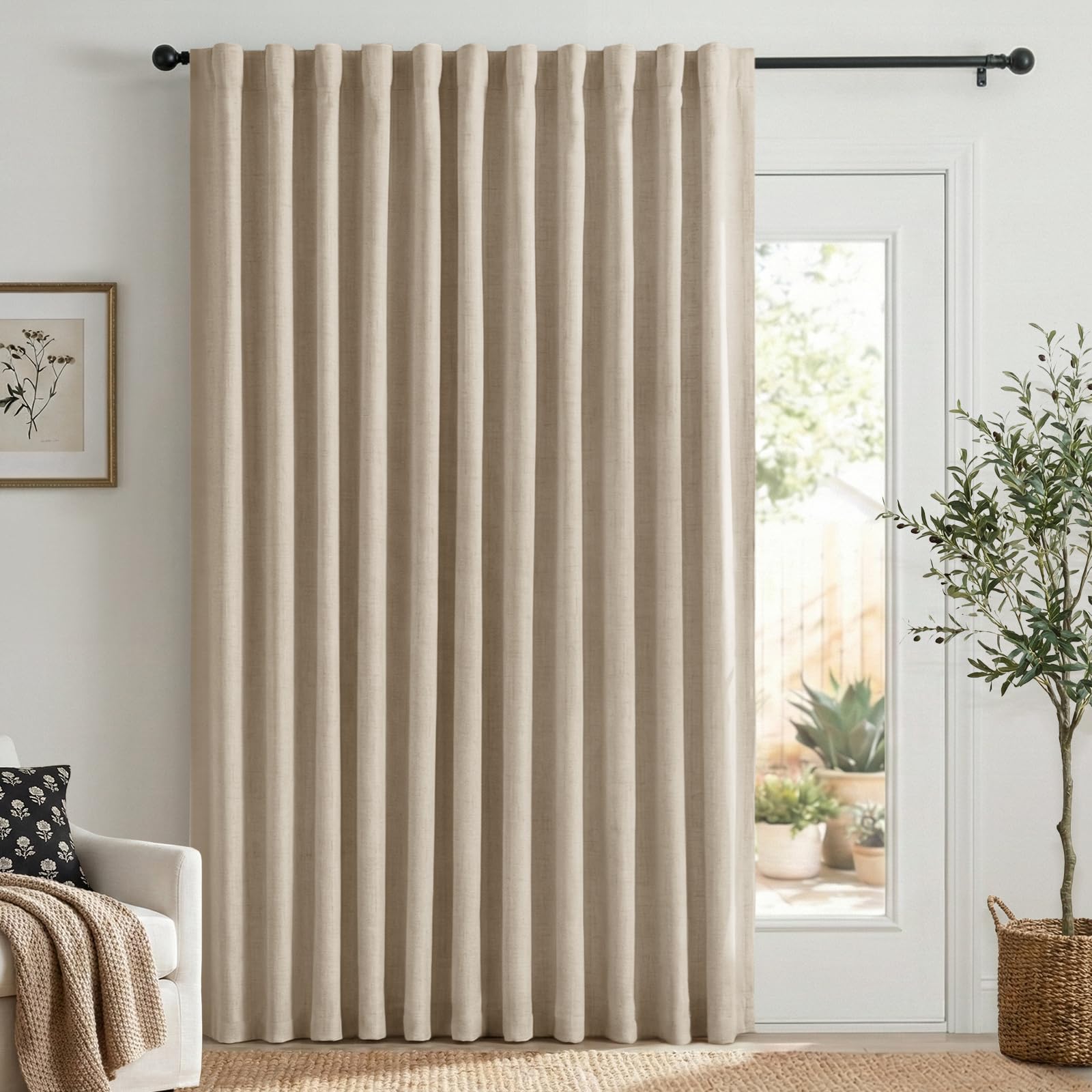 100% Blackout Shield Linen Blackout Curtains for Bedroom 90 Inches Long, Back Tab/Rod Pocket Living Room Drapes, Thermal Insulated Blackout Curtains 2 Panels Set, 50" W x 90" L,Cream