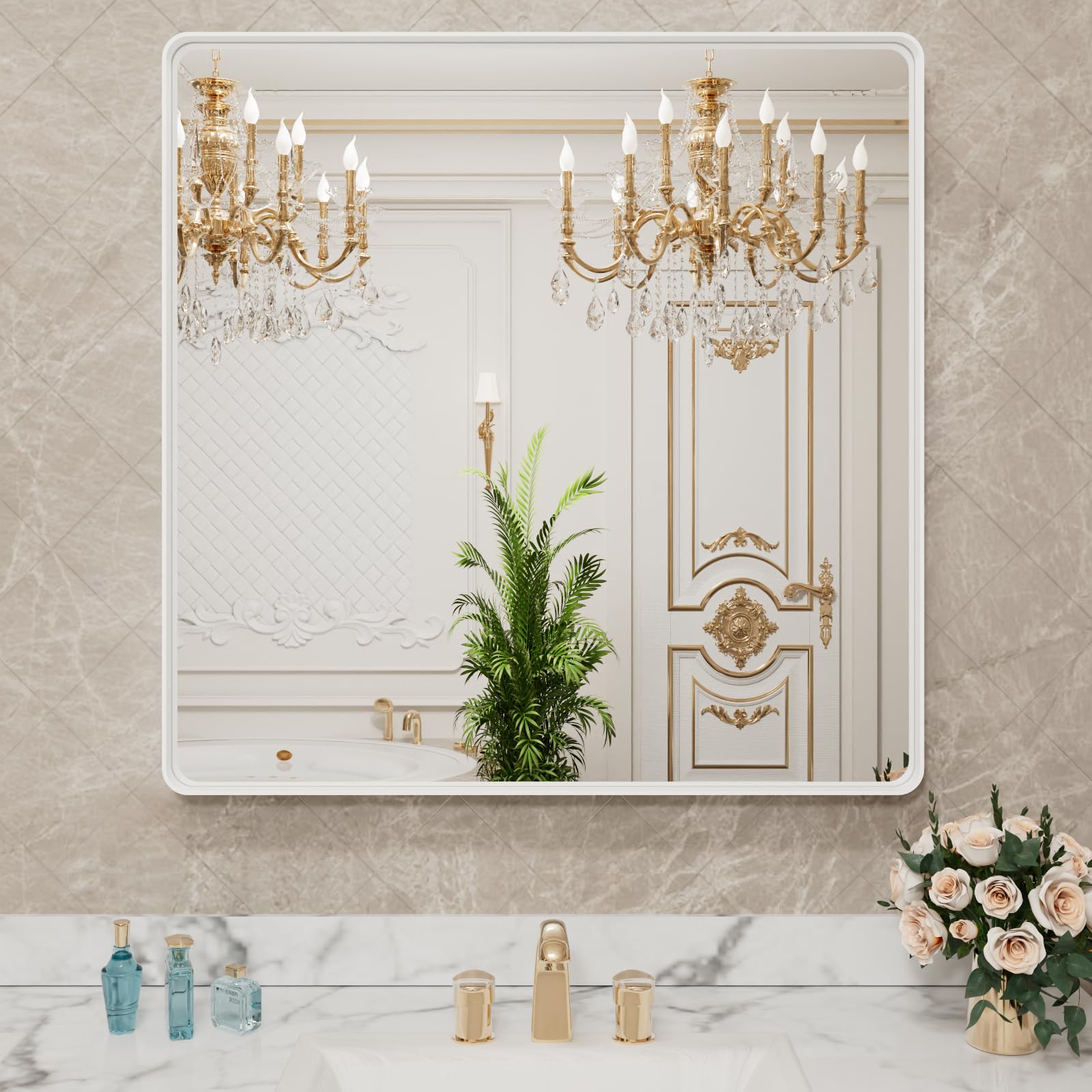 LOAAO Black Metal Framed Bathroom Mirror for Wall, 22X30 Inch Rounded Rectangle Mirror, Matte Black Bathroom Vanity Mirror Farmhouse, Anti-Rust, Hangs Horizontally or Vertically